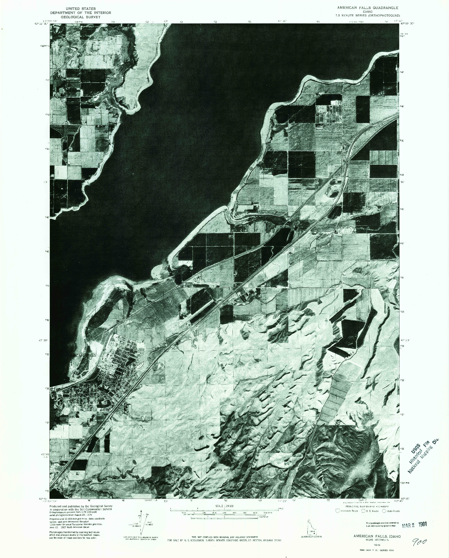 USGS 1:24000-SCALE QUADRANGLE FOR AMERICAN FALLS, ID 1976