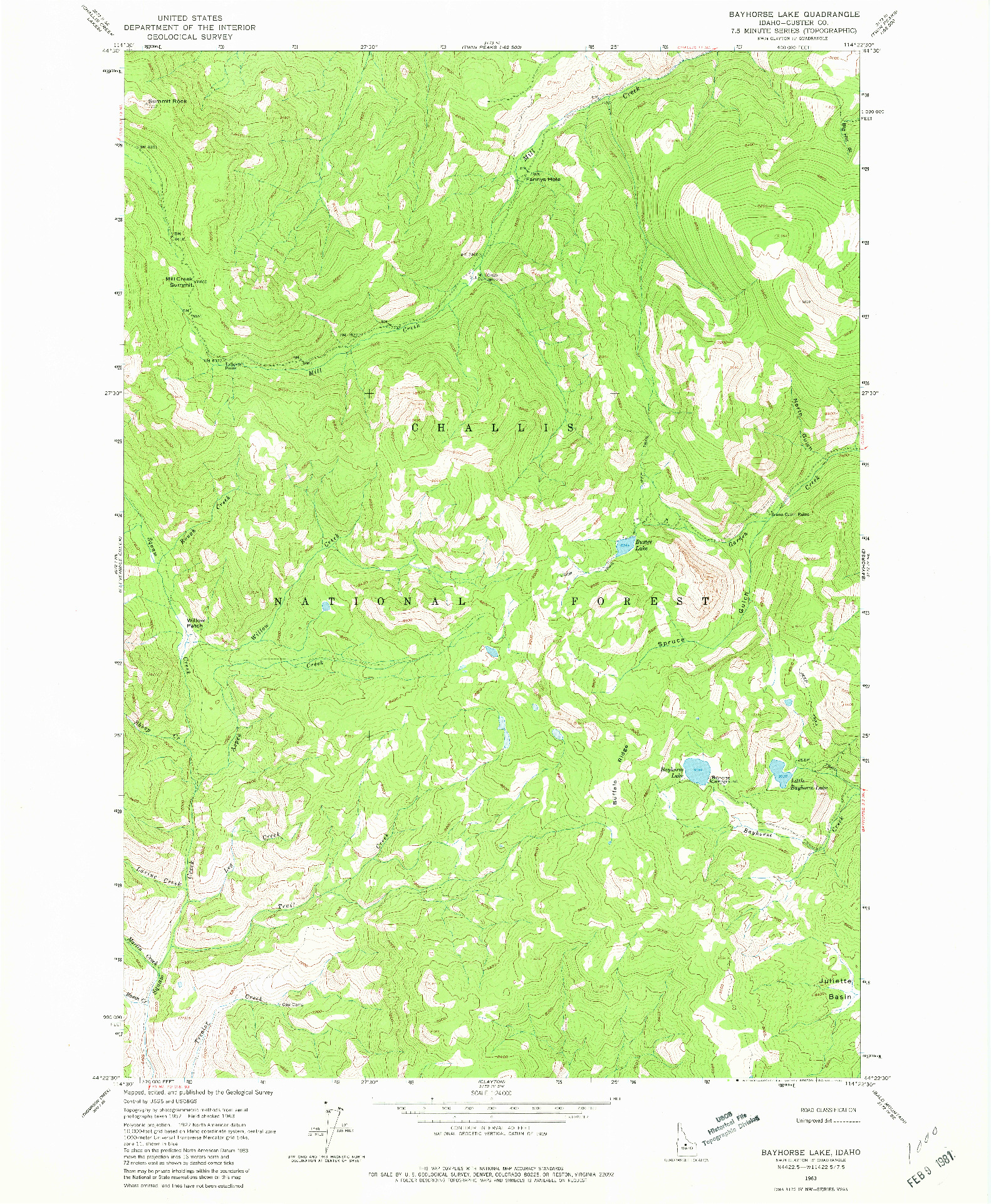 USGS 1:24000-SCALE QUADRANGLE FOR BAYHORSE LAKE, ID 1963