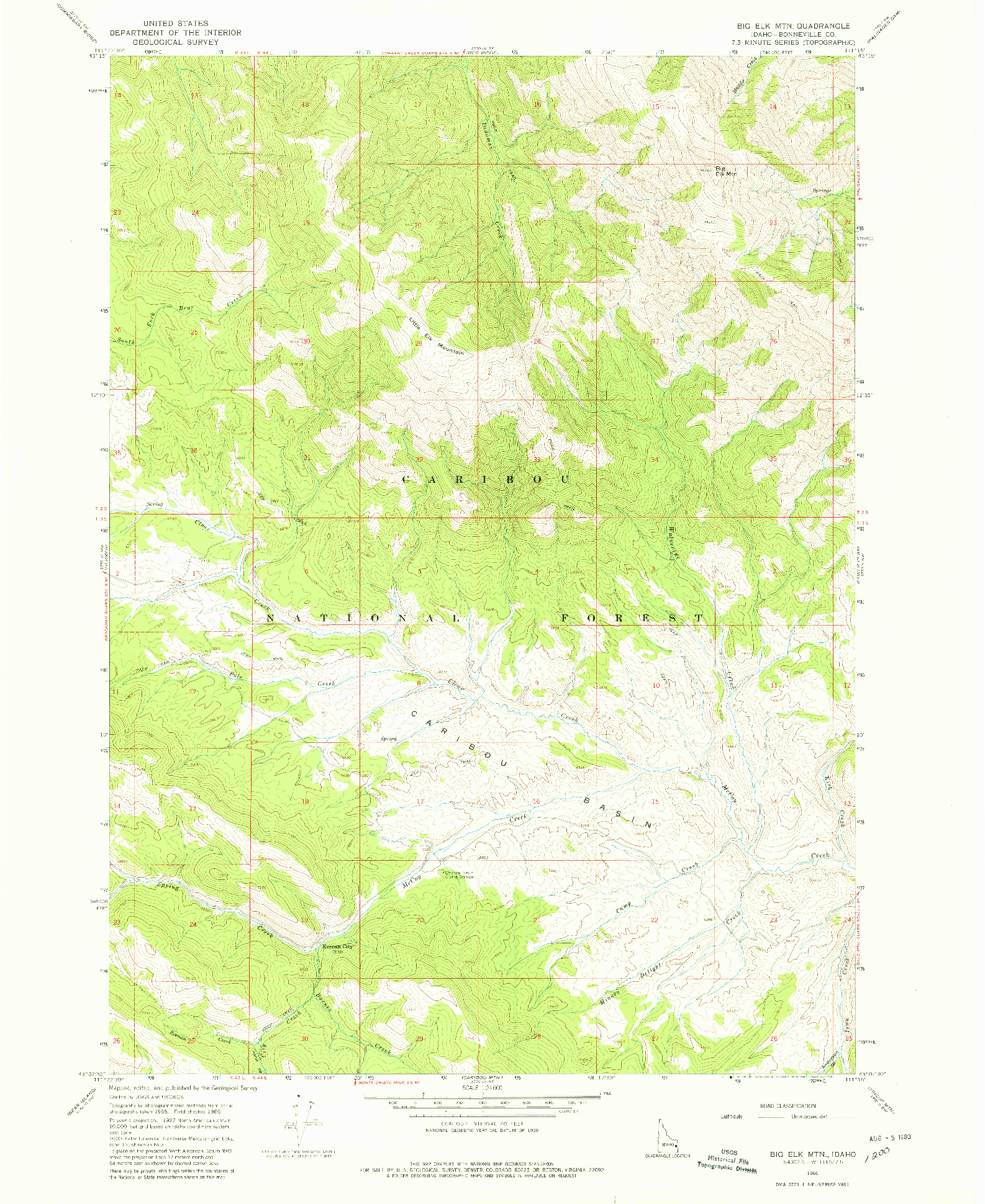 USGS 1:24000-SCALE QUADRANGLE FOR BIG ELK MTN, ID 1966