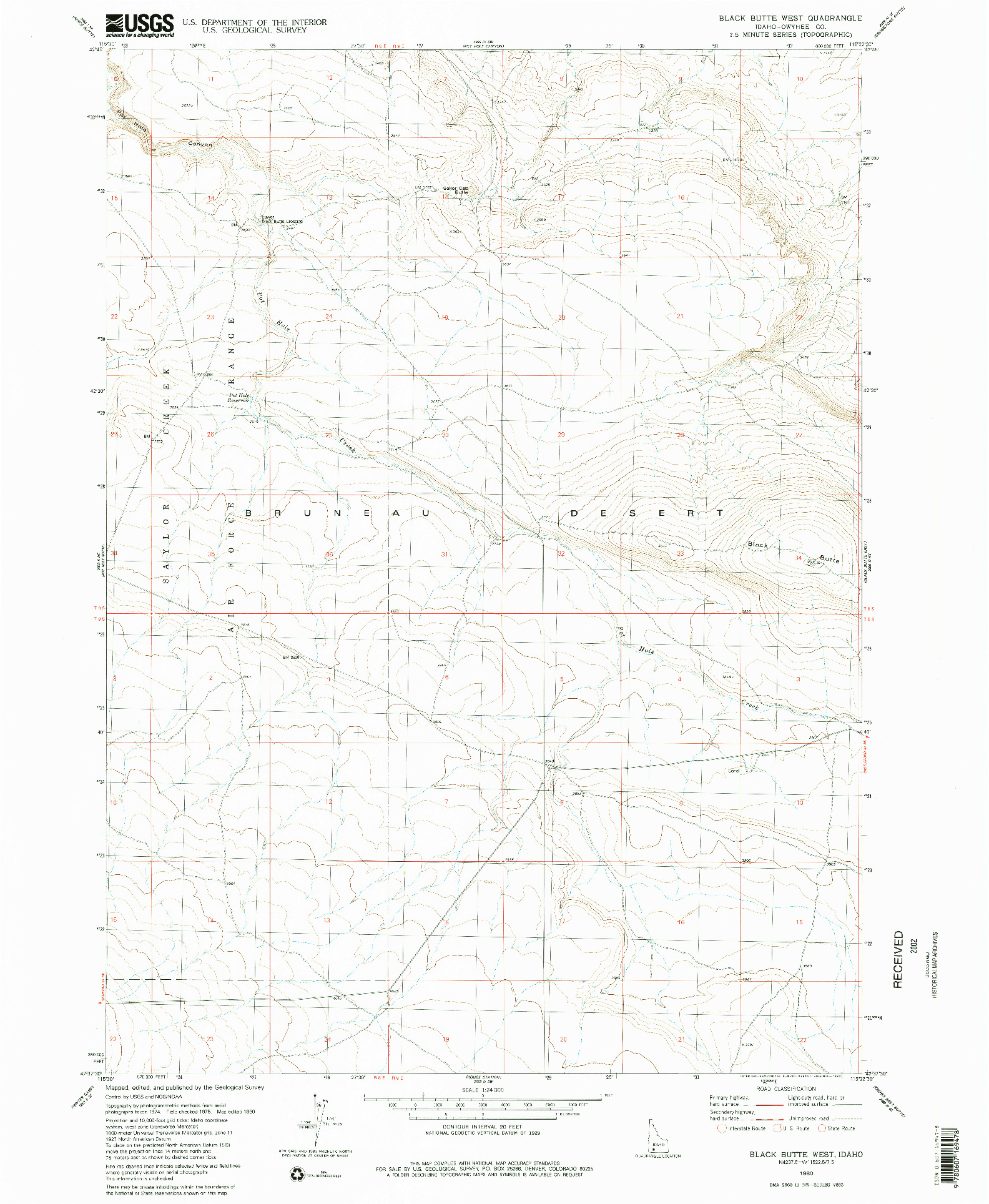 USGS 1:24000-SCALE QUADRANGLE FOR BLACK BUTTE WEST, ID 1980