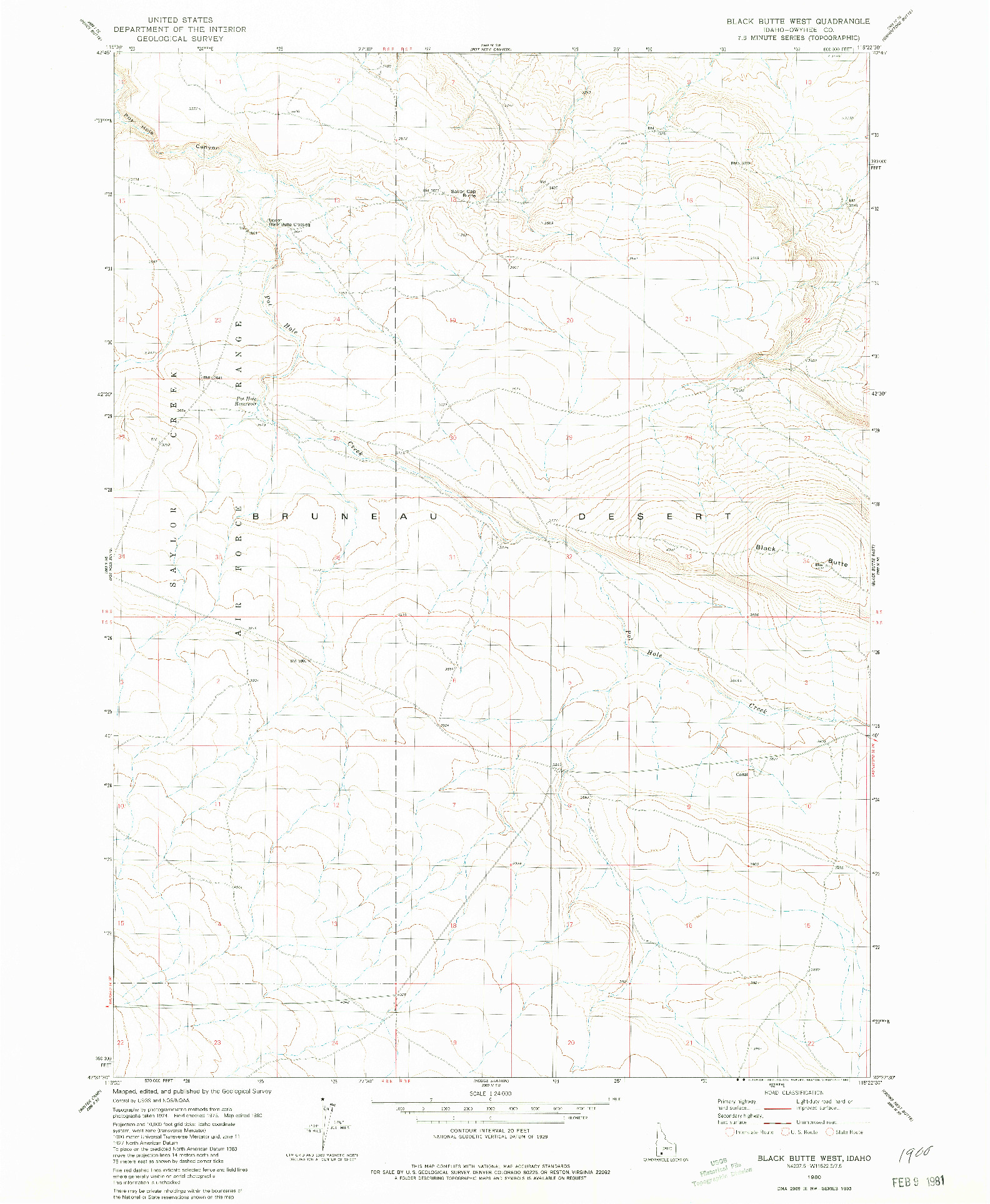 USGS 1:24000-SCALE QUADRANGLE FOR BLACK BUTTE WEST, ID 1980