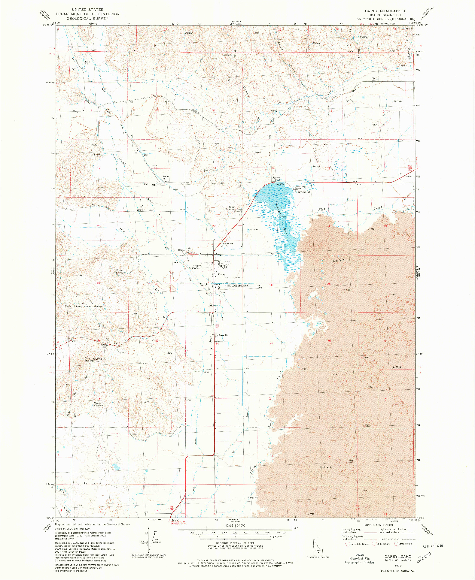 USGS 1:24000-SCALE QUADRANGLE FOR CAREY, ID 1979