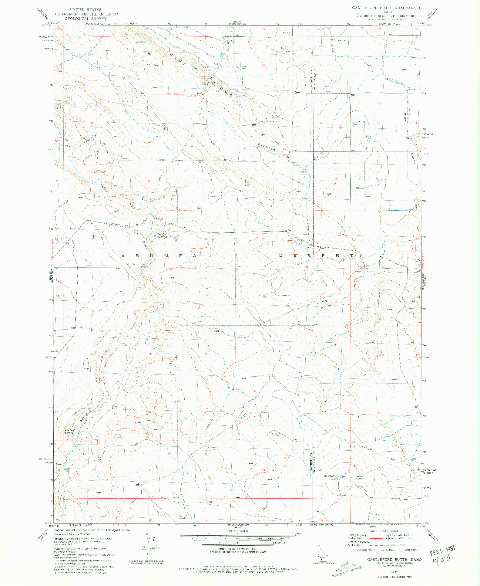 USGS 1:24000-SCALE QUADRANGLE FOR CASTLEFORD BUTTE, ID 1980