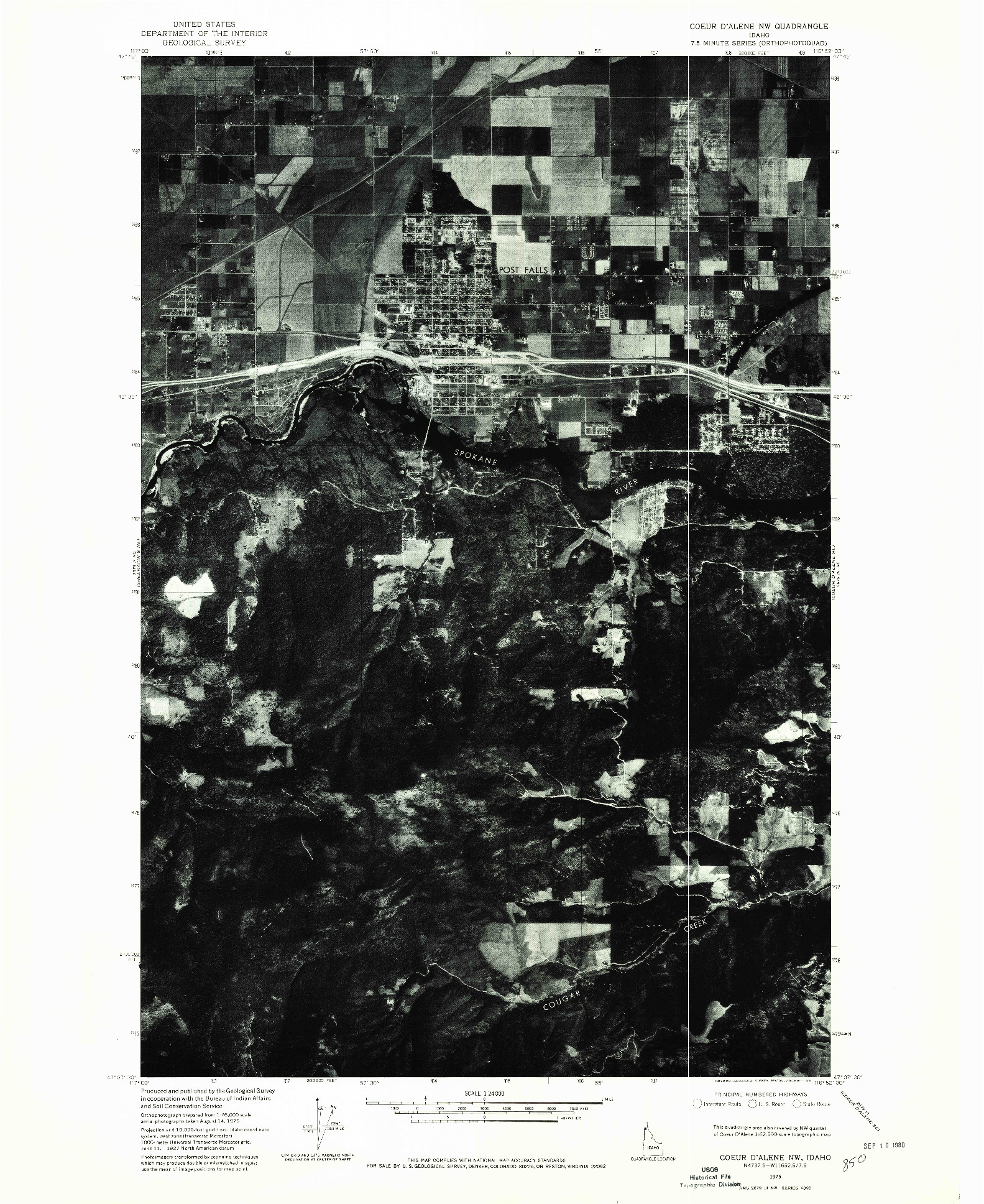 USGS 1:24000-SCALE QUADRANGLE FOR COEUR D'ALENE NW, ID 1975