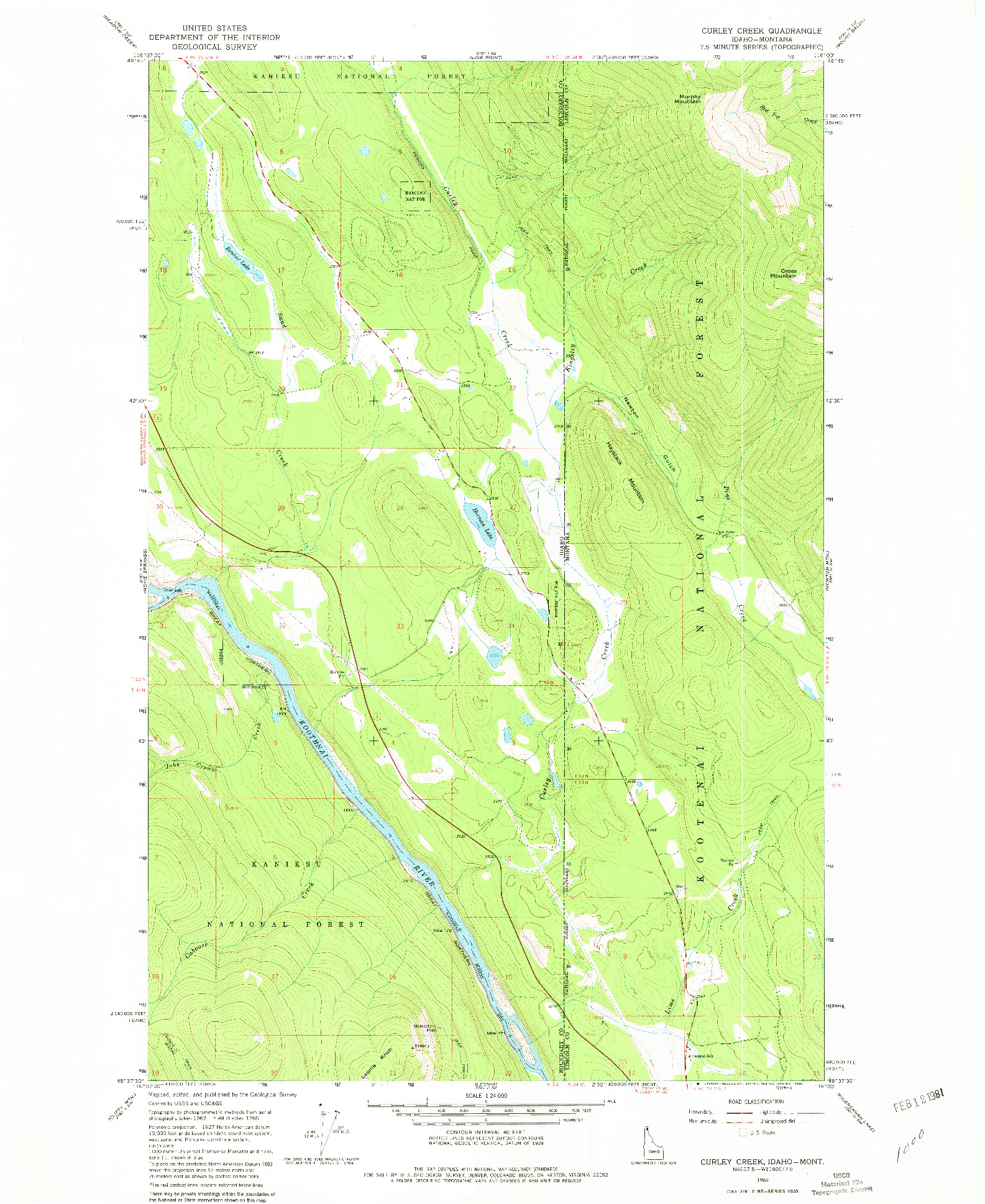 USGS 1:24000-SCALE QUADRANGLE FOR CURLEY CREEK, ID 1965