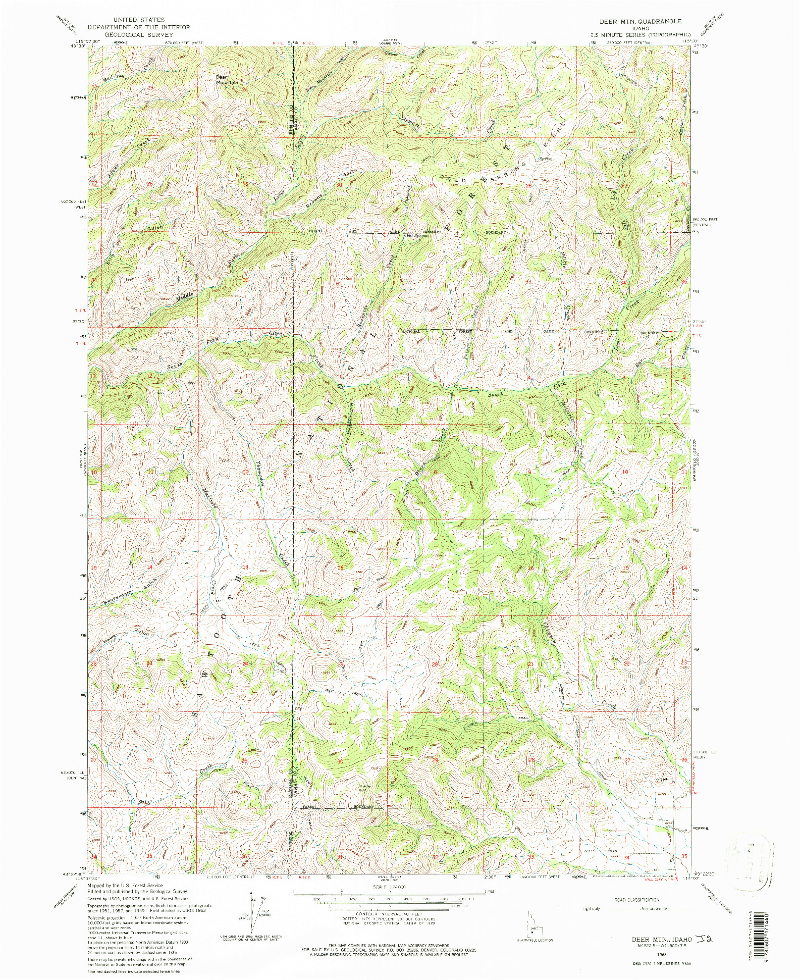 USGS 1:24000-SCALE QUADRANGLE FOR DEER MOUNTAIN, ID 1963