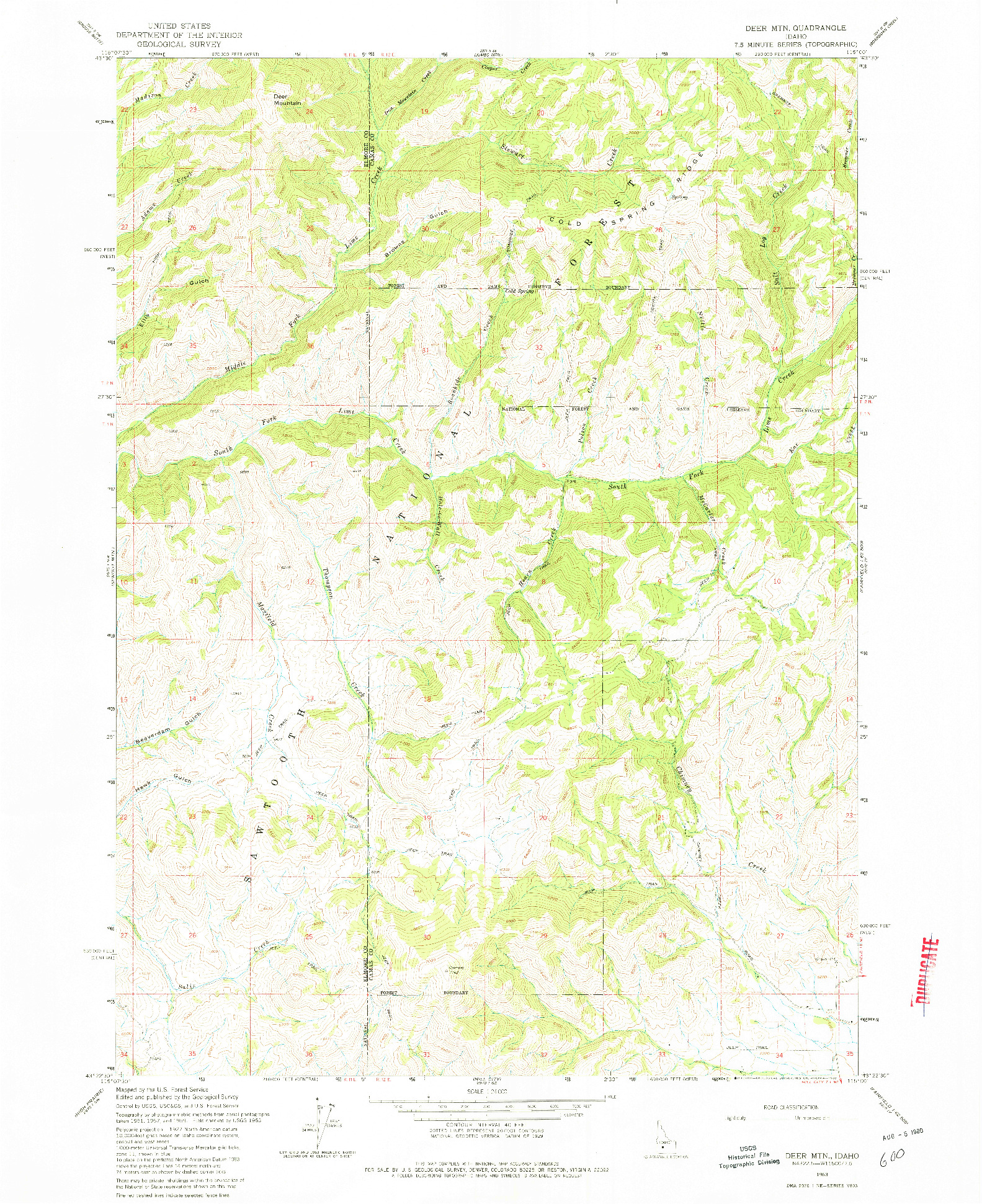 USGS 1:24000-SCALE QUADRANGLE FOR DEER MOUNTAIN, ID 1963