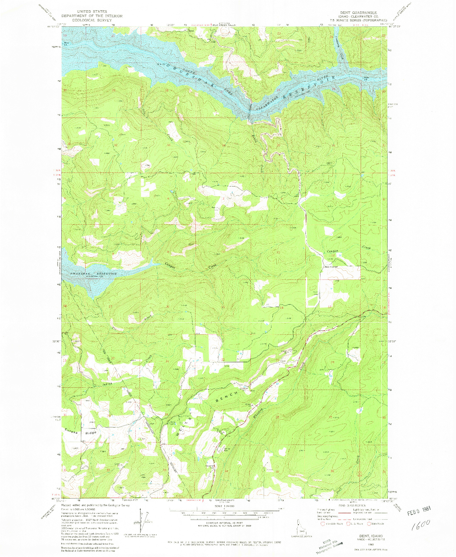 USGS 1:24000-SCALE QUADRANGLE FOR DENT, ID 1969