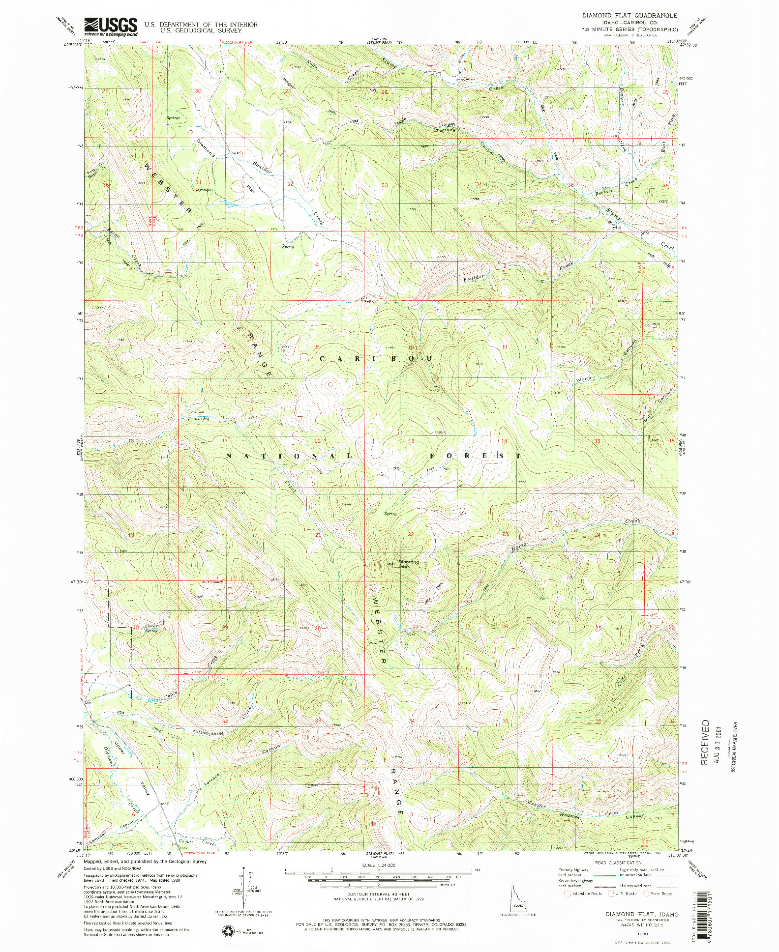 USGS 1:24000-SCALE QUADRANGLE FOR DIAMOND FLAT, ID 1980