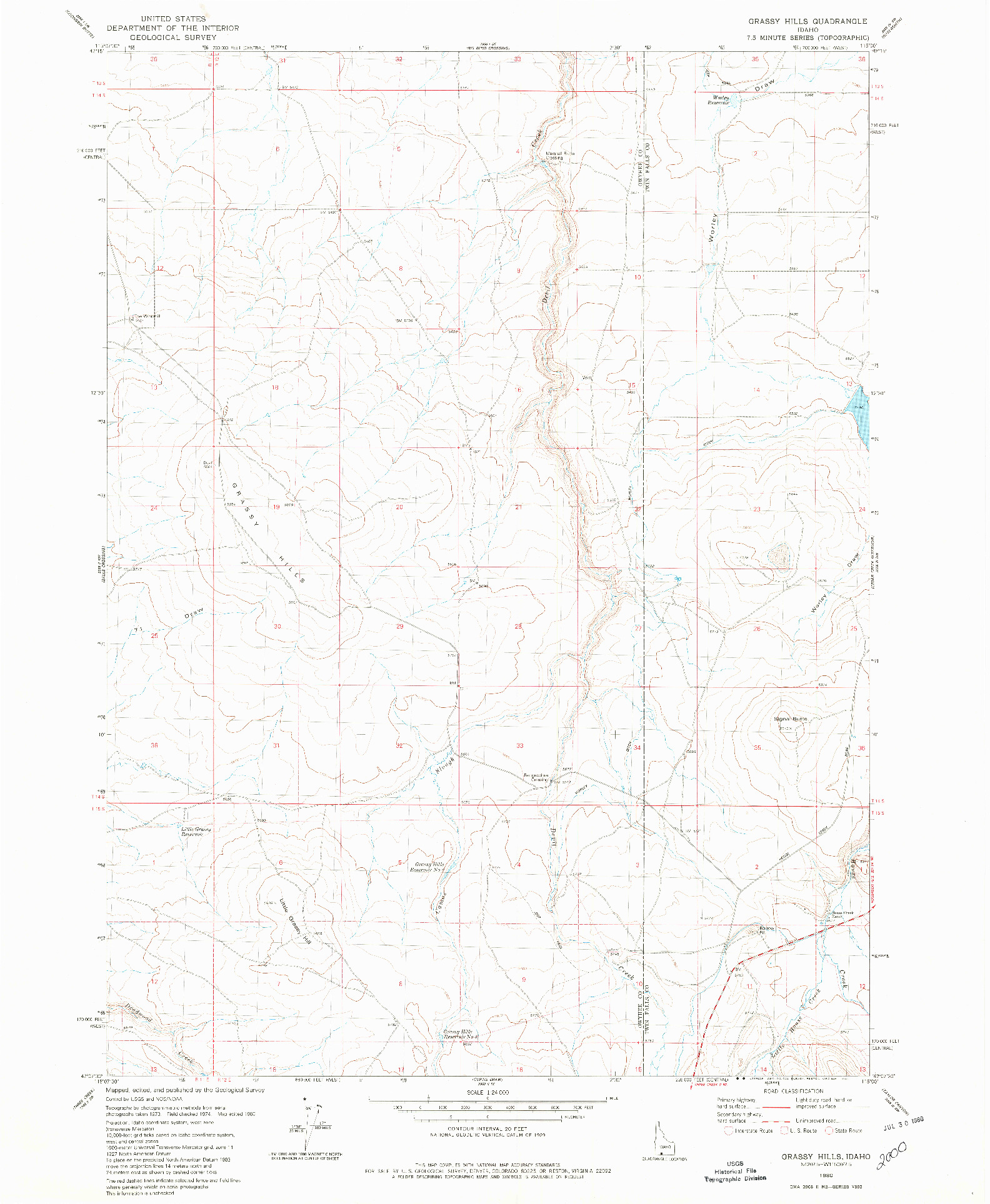 USGS 1:24000-SCALE QUADRANGLE FOR GRASSY HILLS, ID 1980