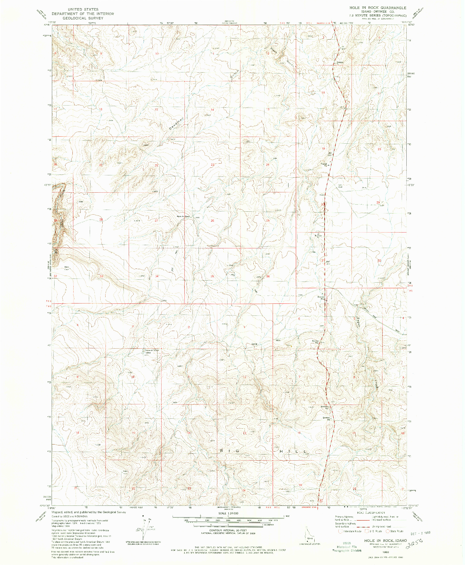 USGS 1:24000-SCALE QUADRANGLE FOR HOLE IN ROCK, ID 1980