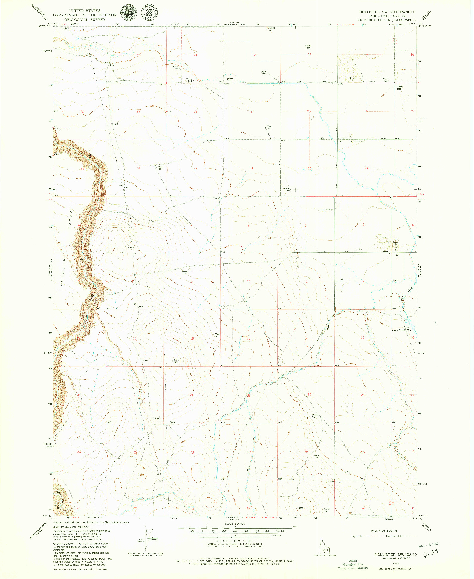 USGS 1:24000-SCALE QUADRANGLE FOR HOLLISTER SW, ID 1979