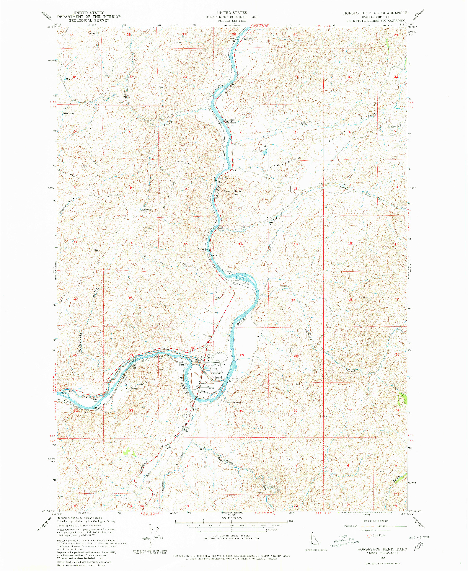 USGS 1:24000-SCALE QUADRANGLE FOR HORSESHOE BEND, ID 1957