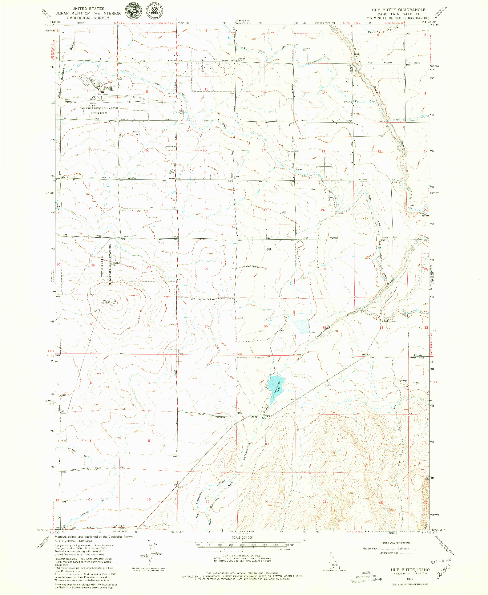 USGS 1:24000-SCALE QUADRANGLE FOR HUB BUTTE, ID 1979