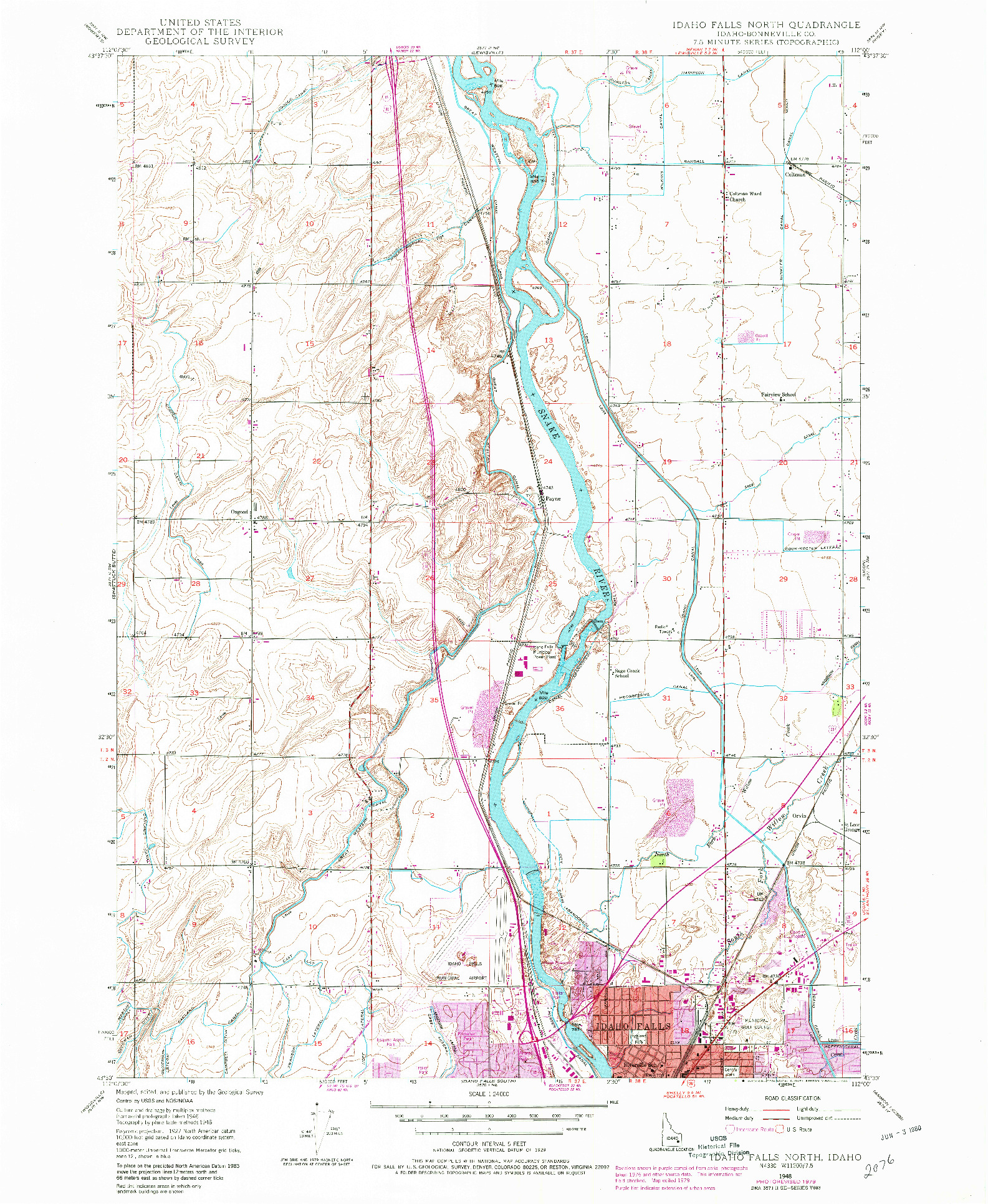 USGS 1:24000-SCALE QUADRANGLE FOR IDAHO FALLS NORTH, ID 1948