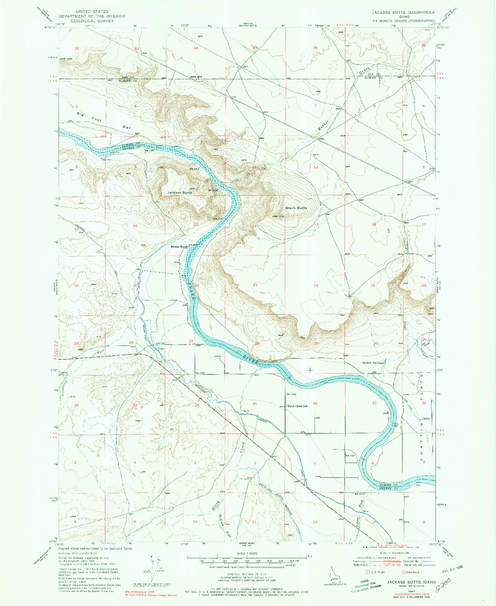 USGS 1:24000-SCALE QUADRANGLE FOR JACKASS BUTTE, ID 1947