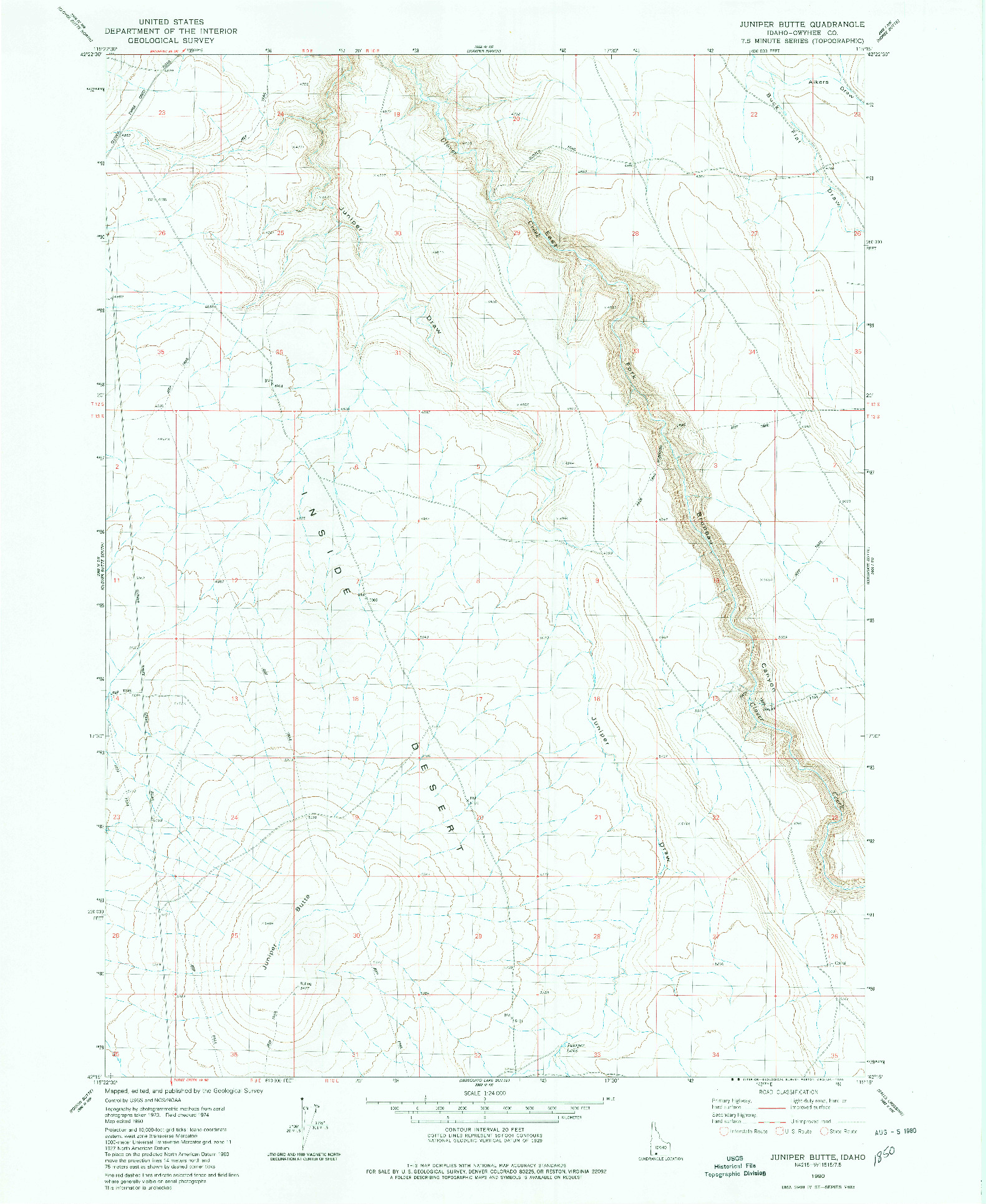 USGS 1:24000-SCALE QUADRANGLE FOR JUNIPER BUTTE, ID 1980