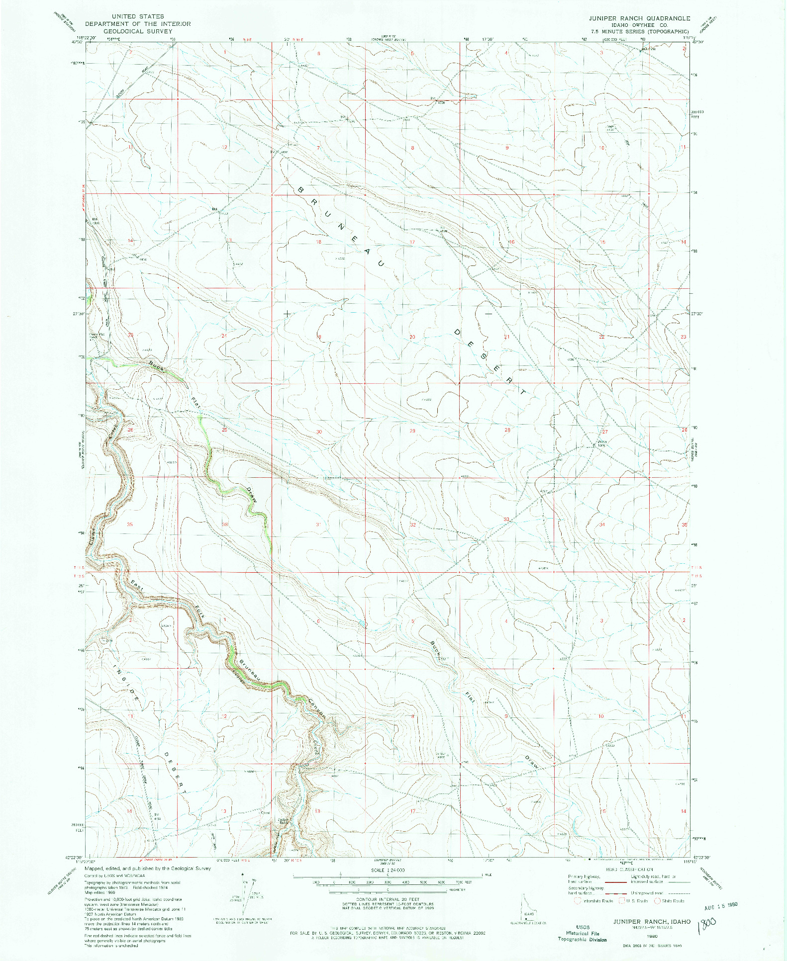 USGS 1:24000-SCALE QUADRANGLE FOR JUNIPER RANCH, ID 1980