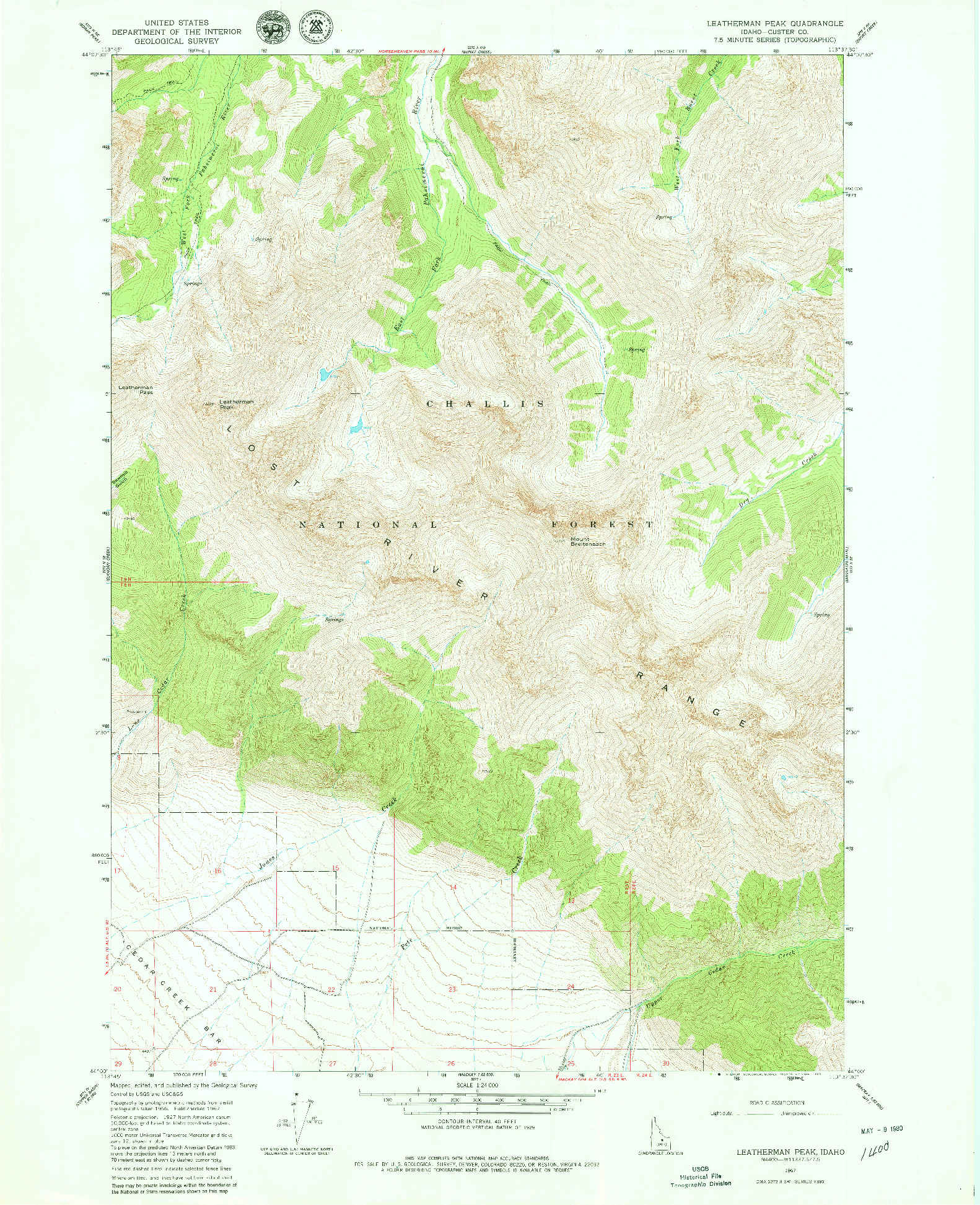 USGS 1:24000-SCALE QUADRANGLE FOR LEATHERMAN PEAK, ID 1967