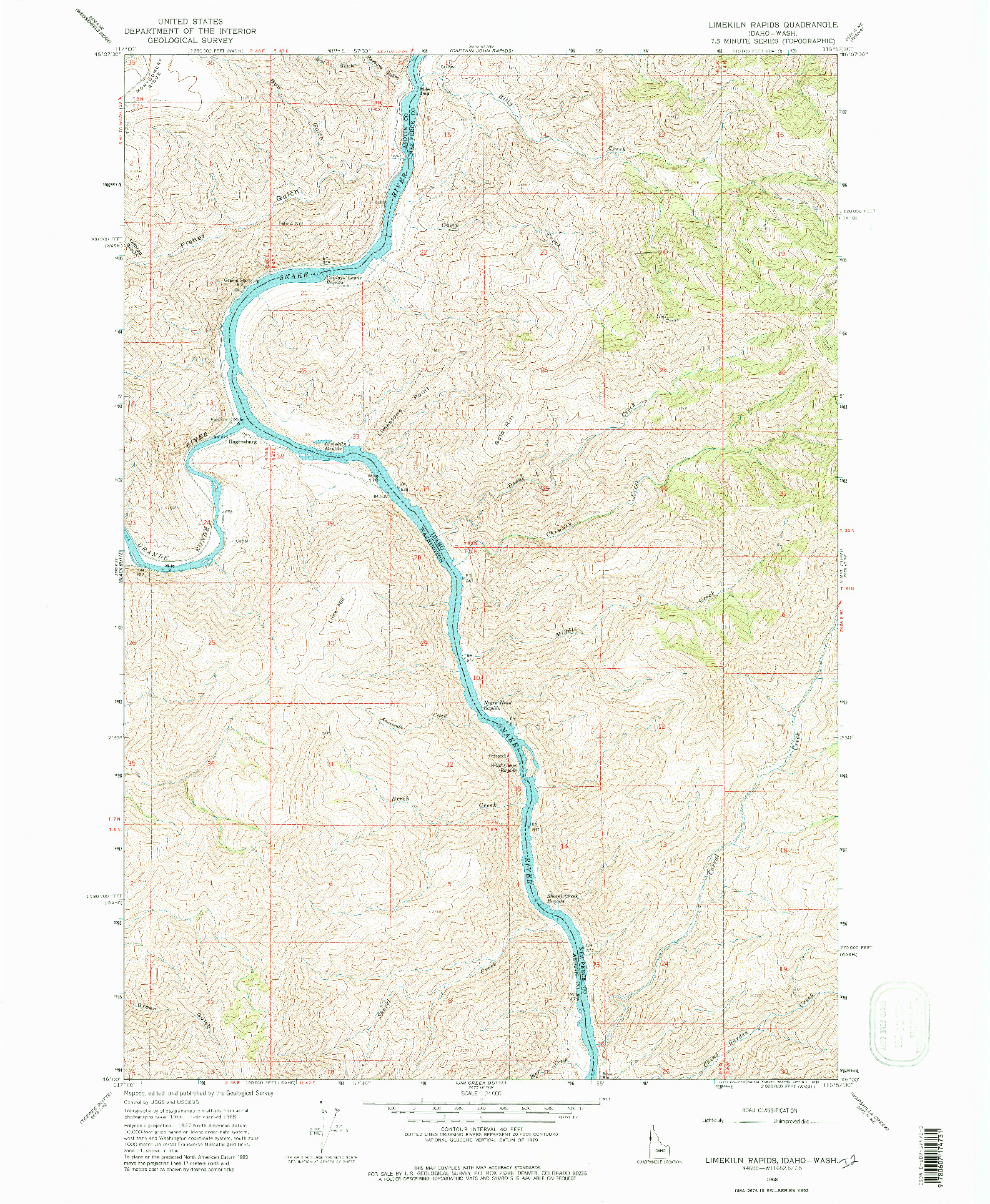 USGS 1:24000-SCALE QUADRANGLE FOR LIMEKILN RAPIDS, ID 1968