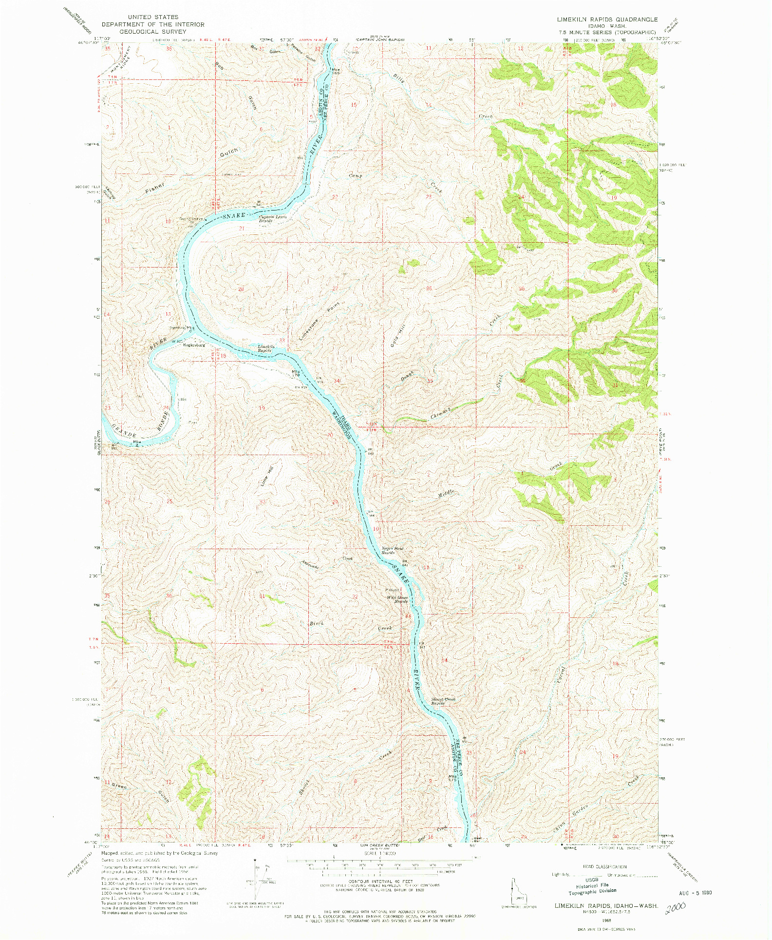 USGS 1:24000-SCALE QUADRANGLE FOR LIMEKILN RAPIDS, ID 1968