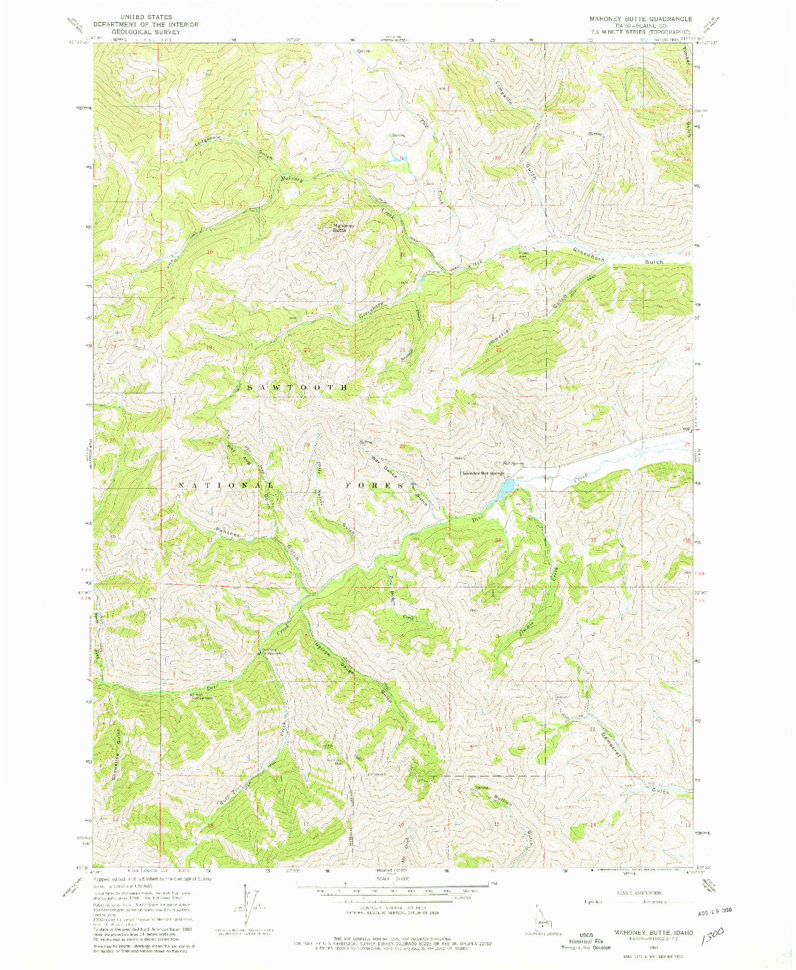 USGS 1:24000-SCALE QUADRANGLE FOR MAHONEY BUTTE, ID 1967