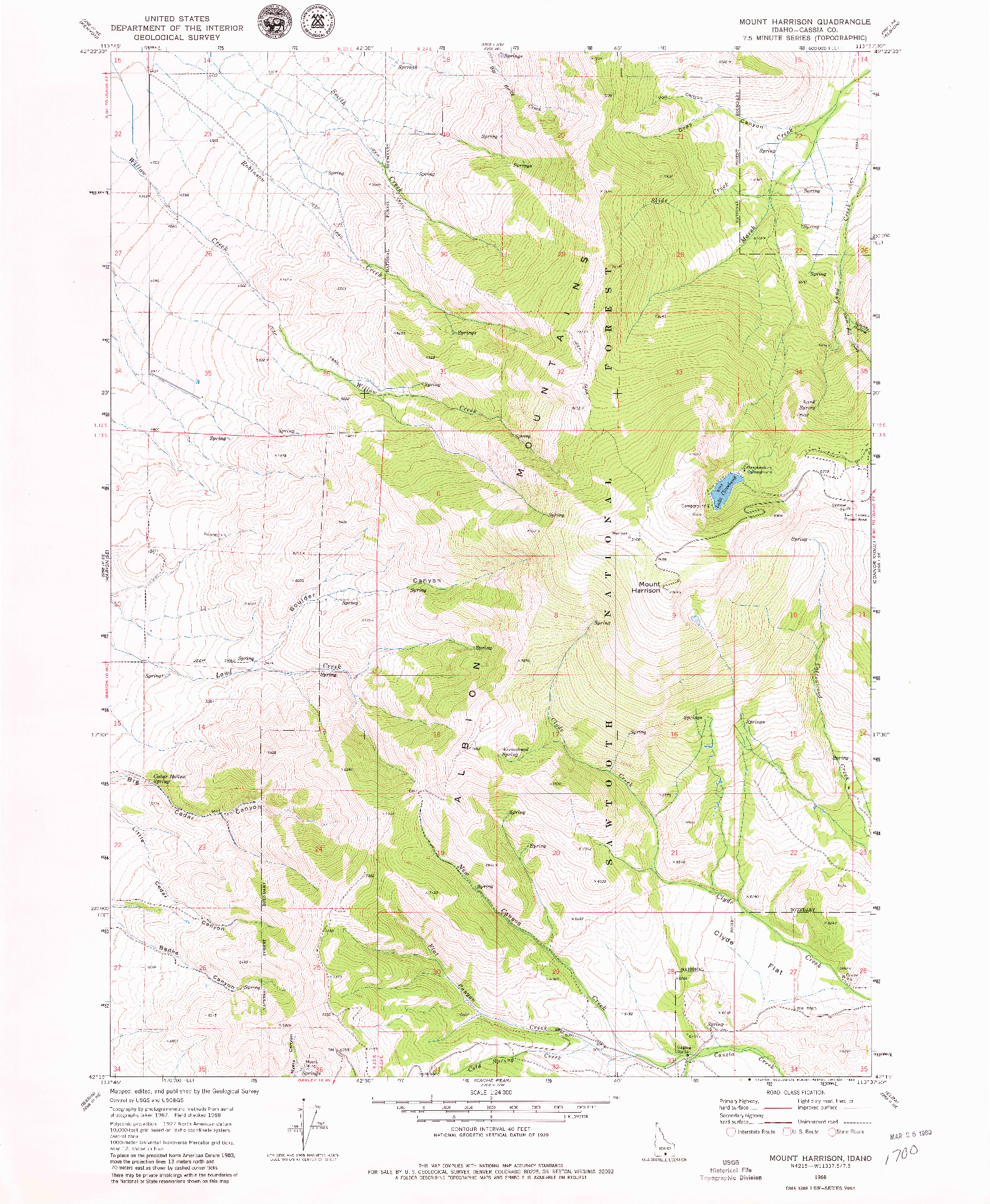 USGS 1:24000-SCALE QUADRANGLE FOR MOUNT HARRISON, ID 1968