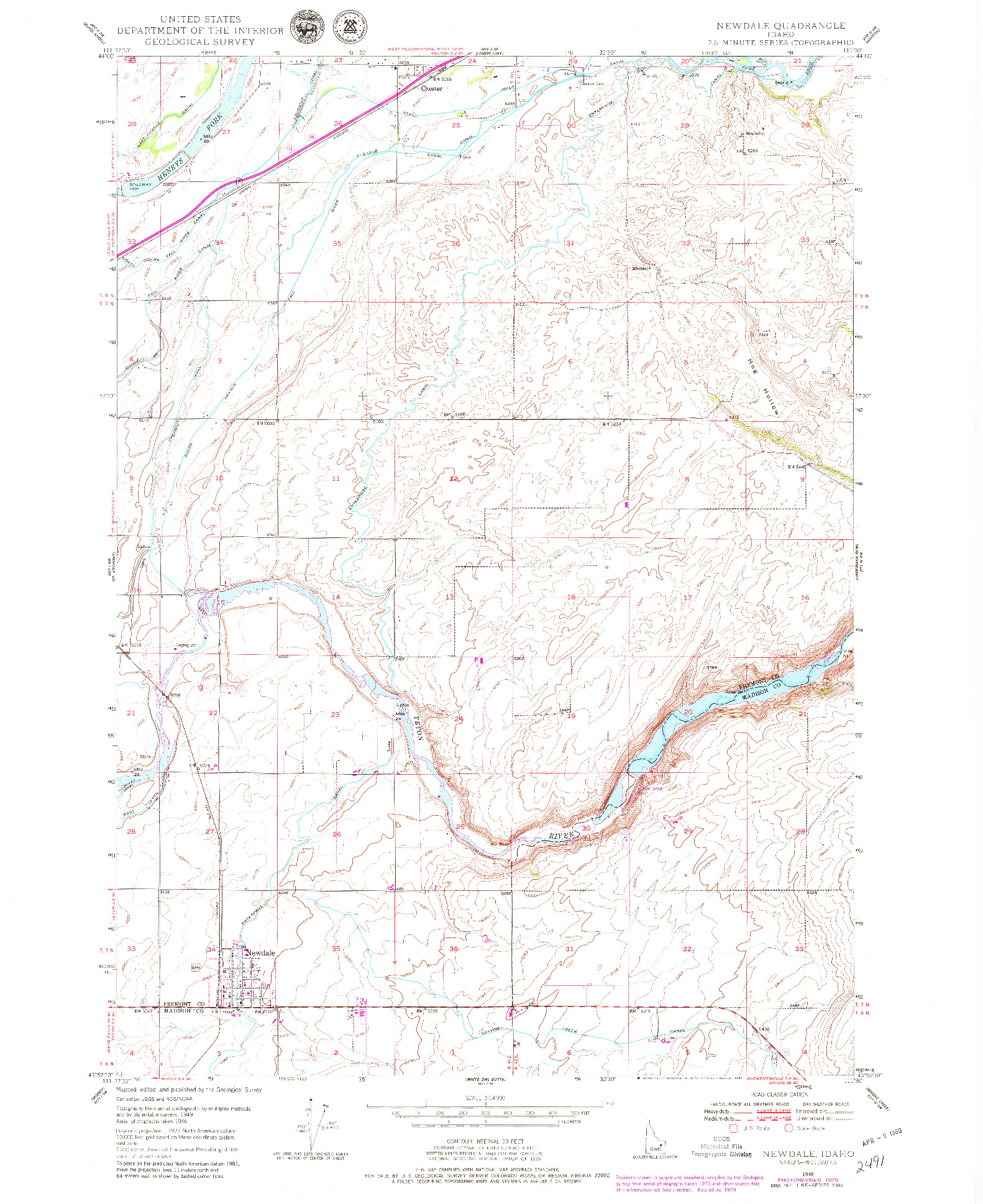USGS 1:24000-SCALE QUADRANGLE FOR NEWDALE, ID 1949
