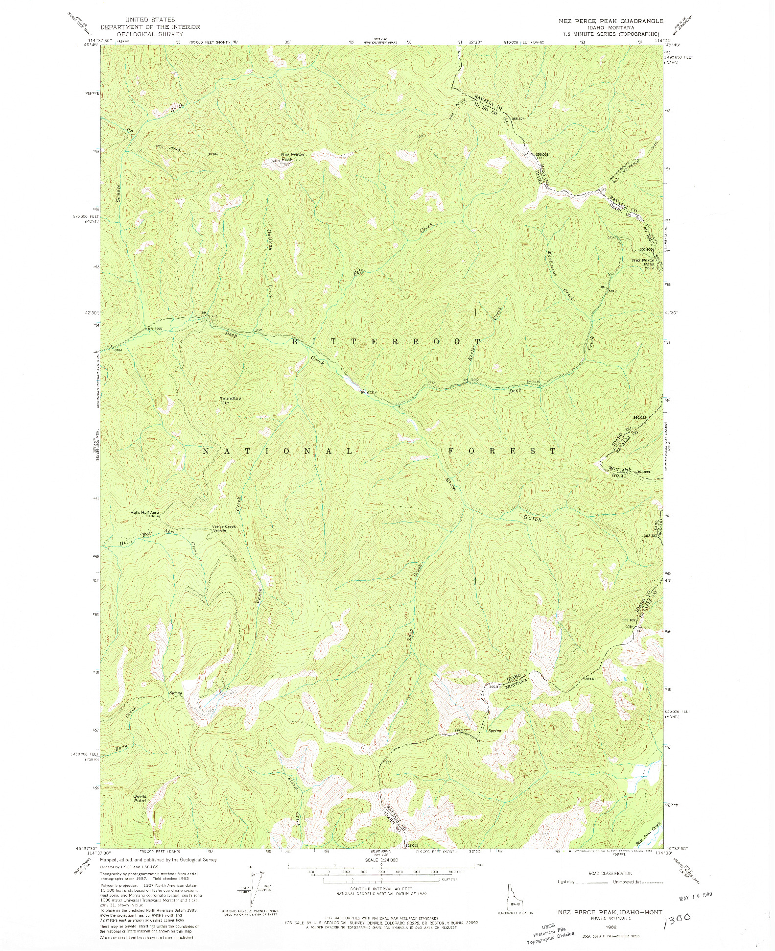 USGS 1:24000-SCALE QUADRANGLE FOR NEZ PERCE PEAK, ID 1962