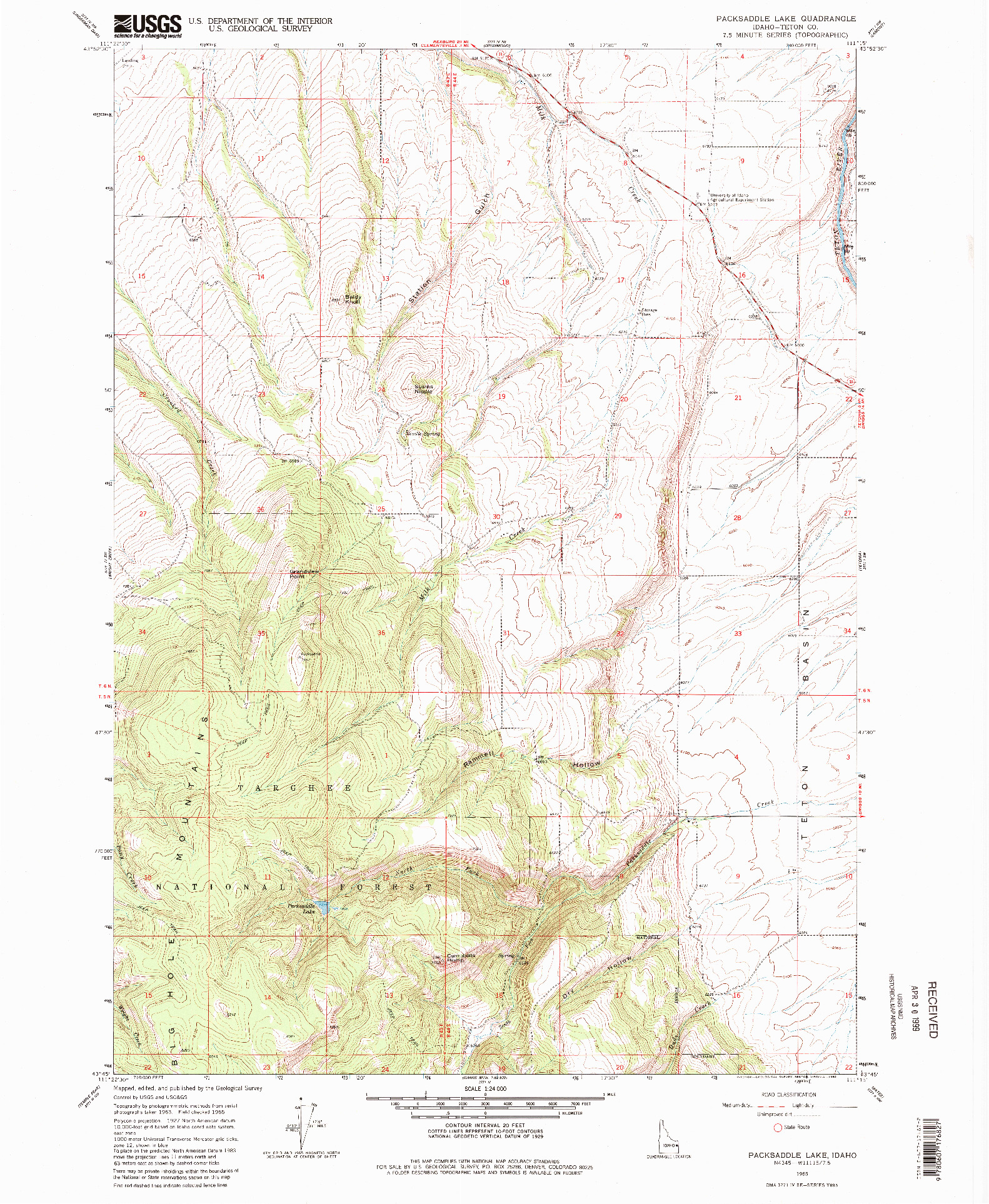 USGS 1:24000-SCALE QUADRANGLE FOR PACKSADDLE LAKE, ID 1965