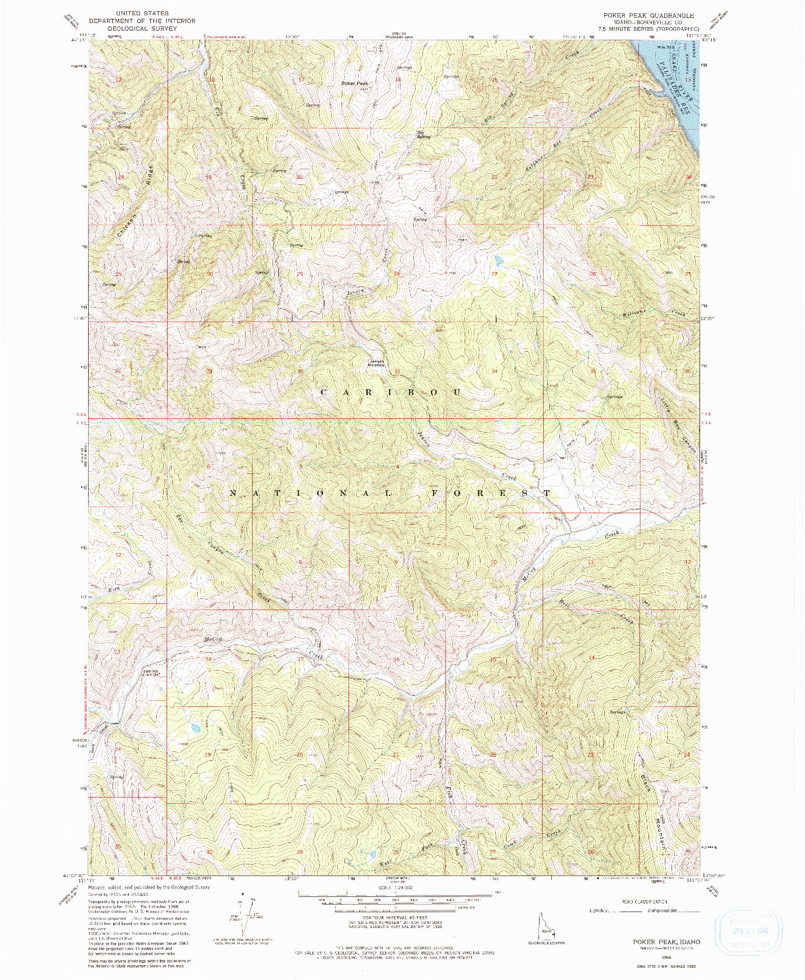 USGS 1:24000-SCALE QUADRANGLE FOR POKER PEAK, ID 1966