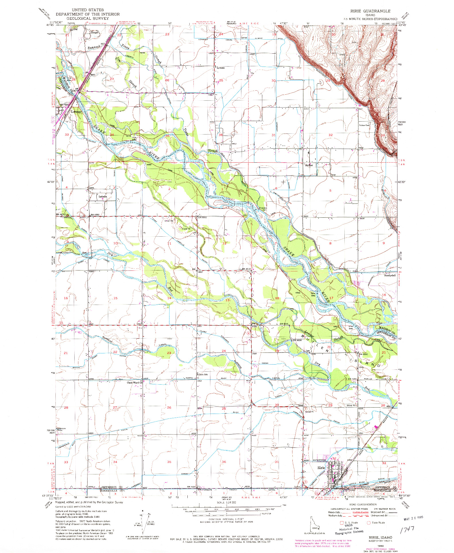 USGS 1:24000-SCALE QUADRANGLE FOR RIRIE, ID 1950