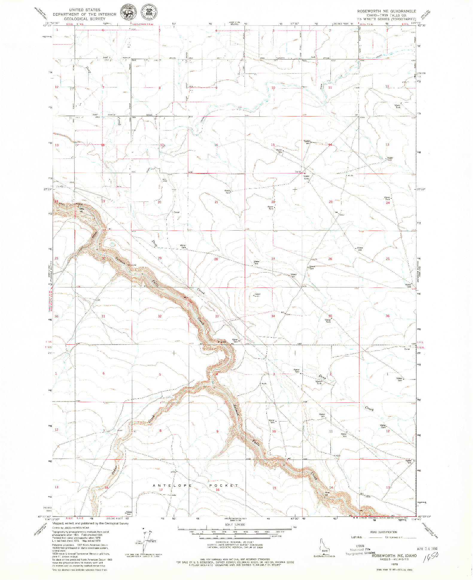 USGS 1:24000-SCALE QUADRANGLE FOR ROSEWORTH NE, ID 1979