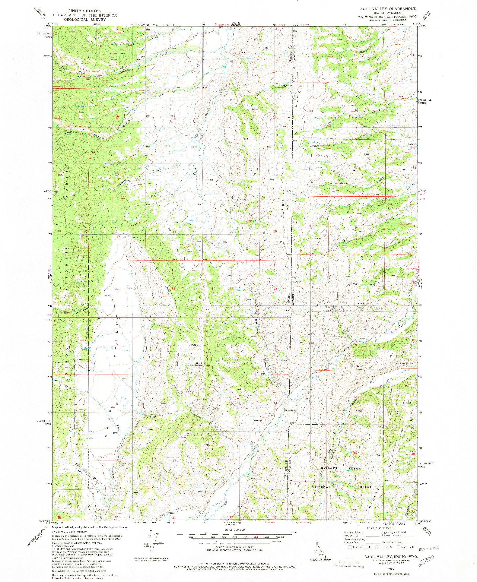 USGS 1:24000-SCALE QUADRANGLE FOR SAGE VALLEY, ID 1980