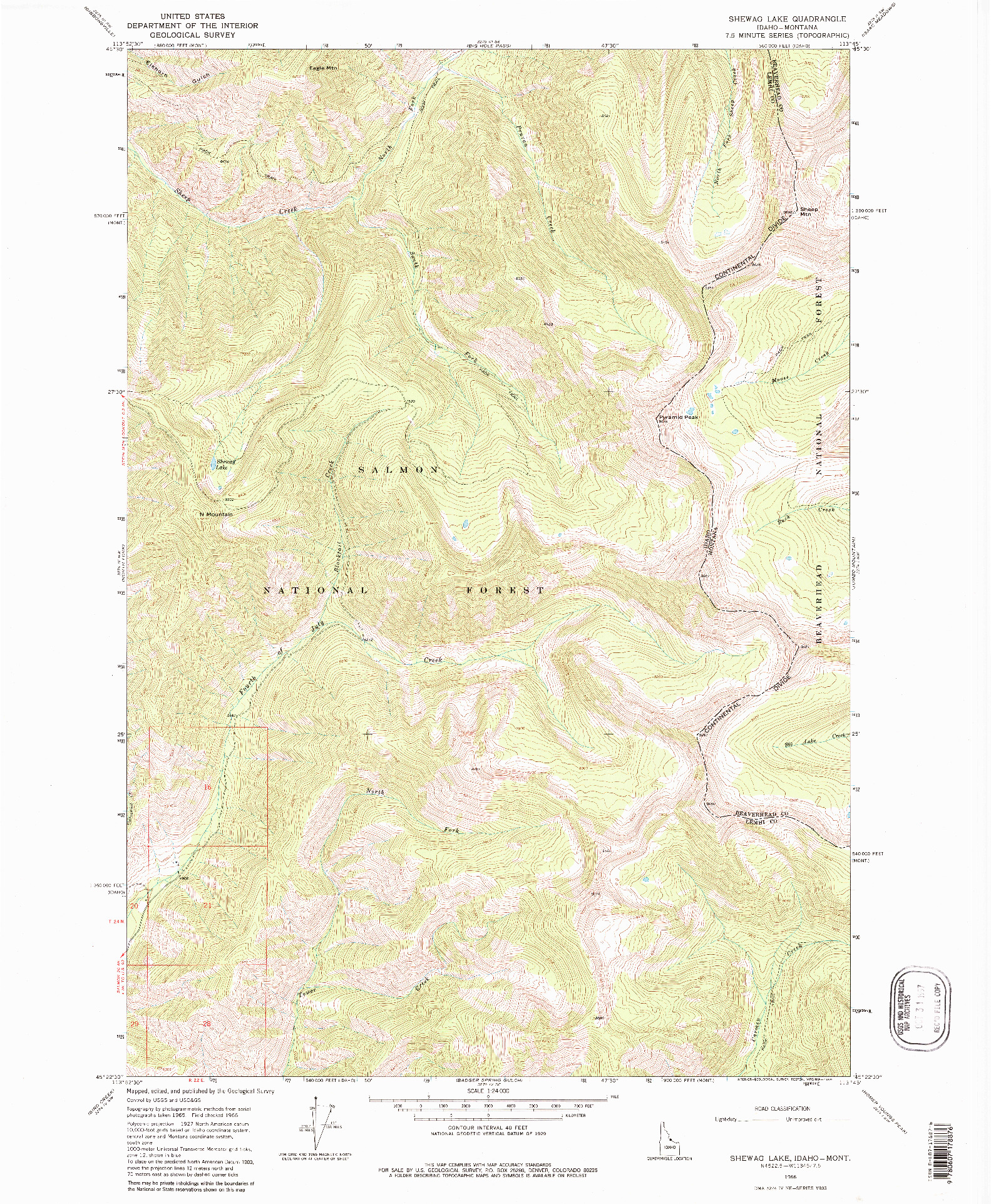 USGS 1:24000-SCALE QUADRANGLE FOR SHEWAG LAKE, ID 1966