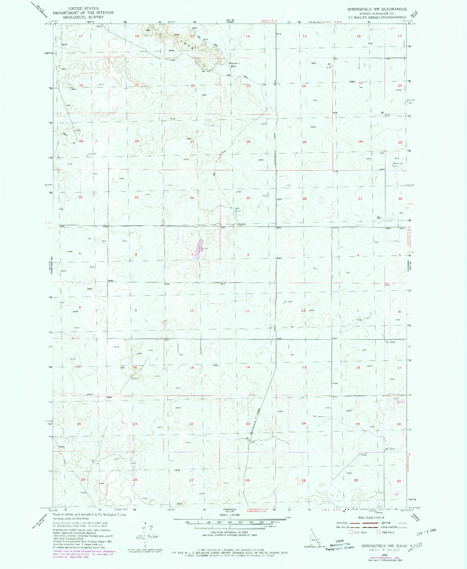 USGS 1:24000-SCALE QUADRANGLE FOR SPRINGFIELD NW, ID 1955