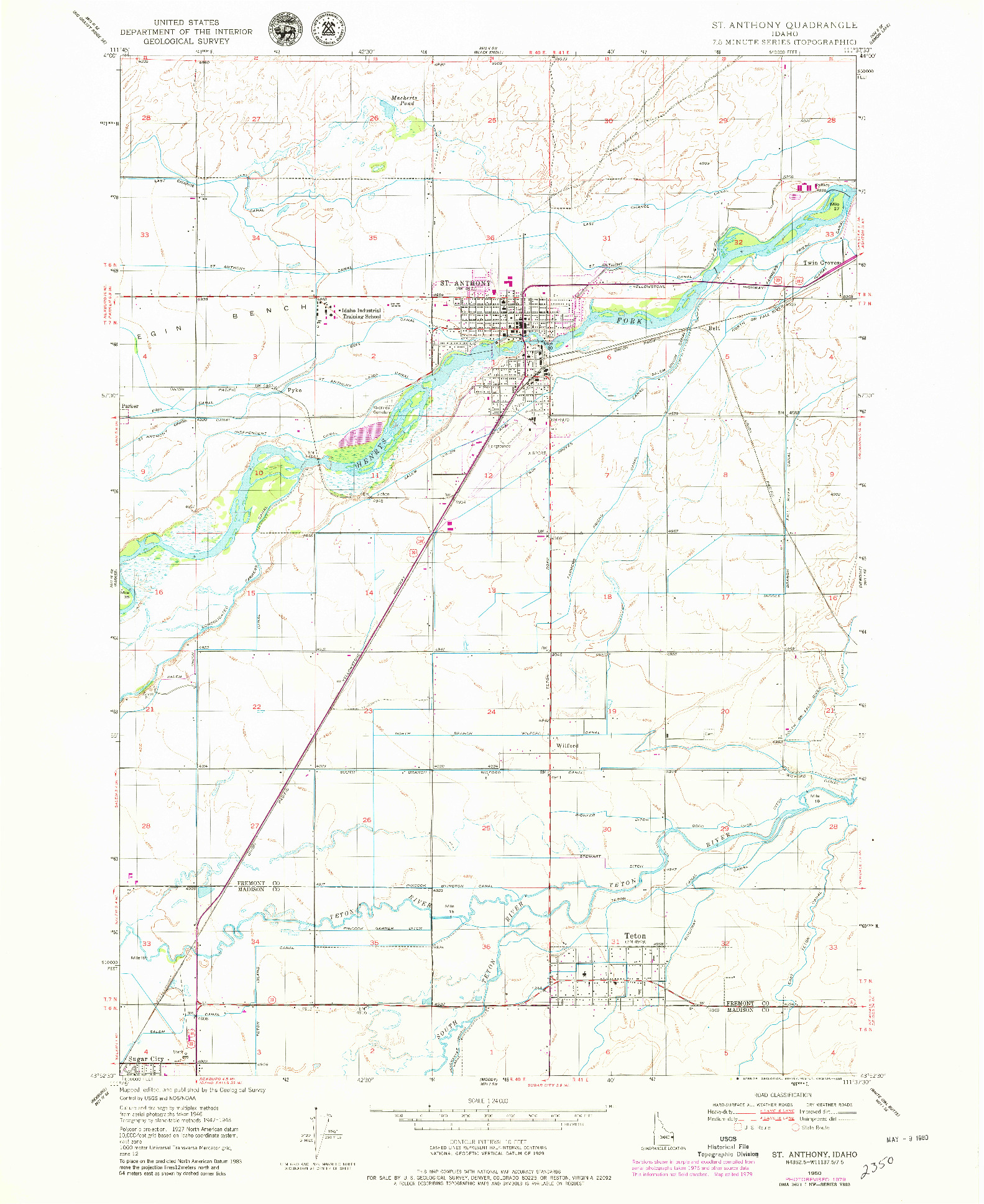 USGS 1:24000-SCALE QUADRANGLE FOR ST ANTHONY, ID 1950