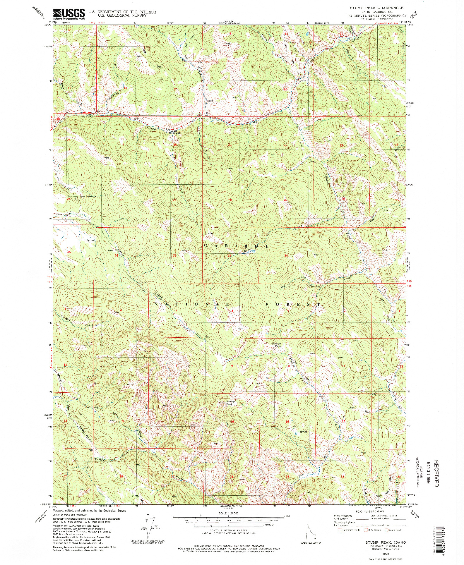 USGS 1:24000-SCALE QUADRANGLE FOR STUMP PEAK, ID 1980