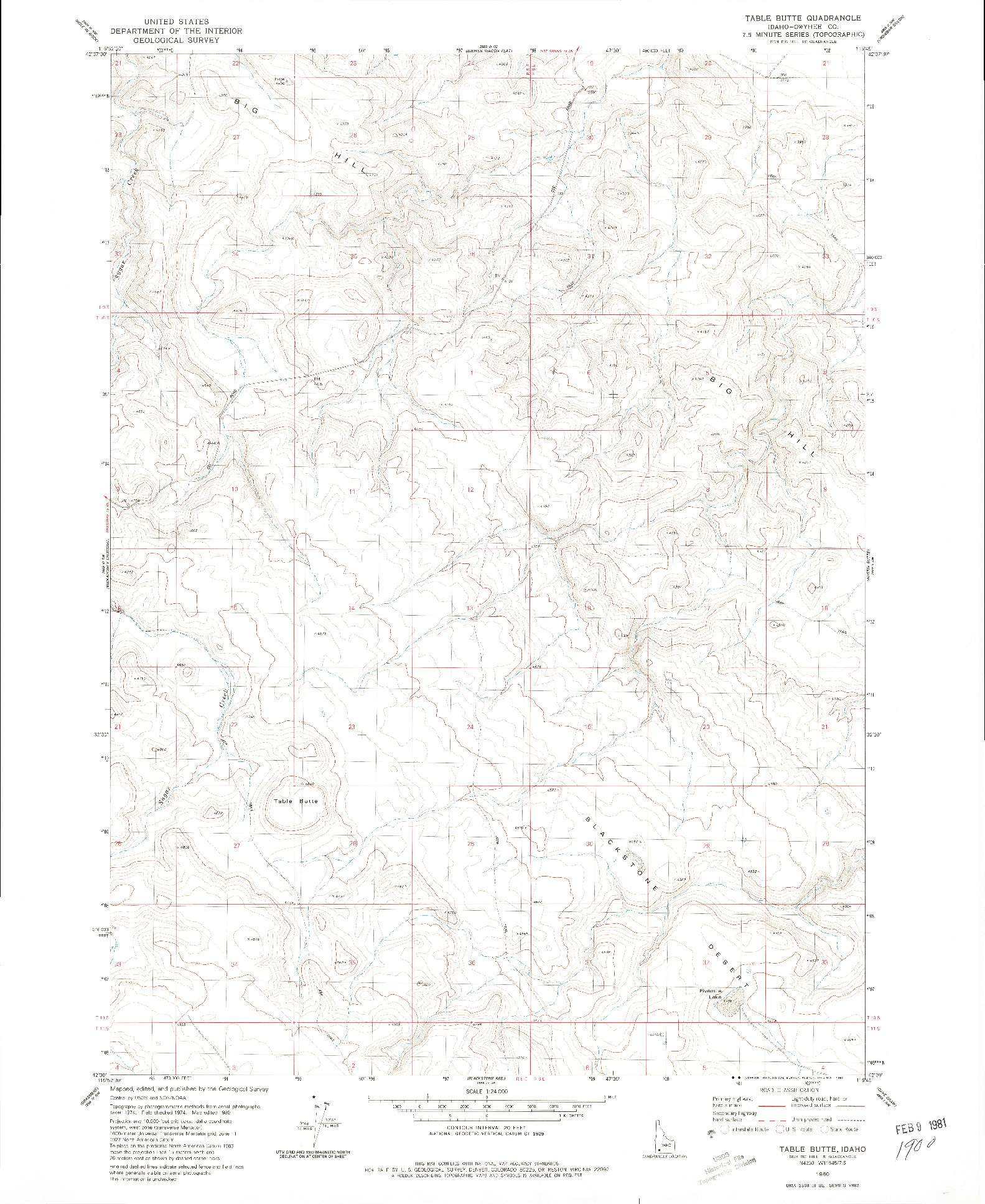 USGS 1:24000-SCALE QUADRANGLE FOR TABLE BUTTE, ID 1980