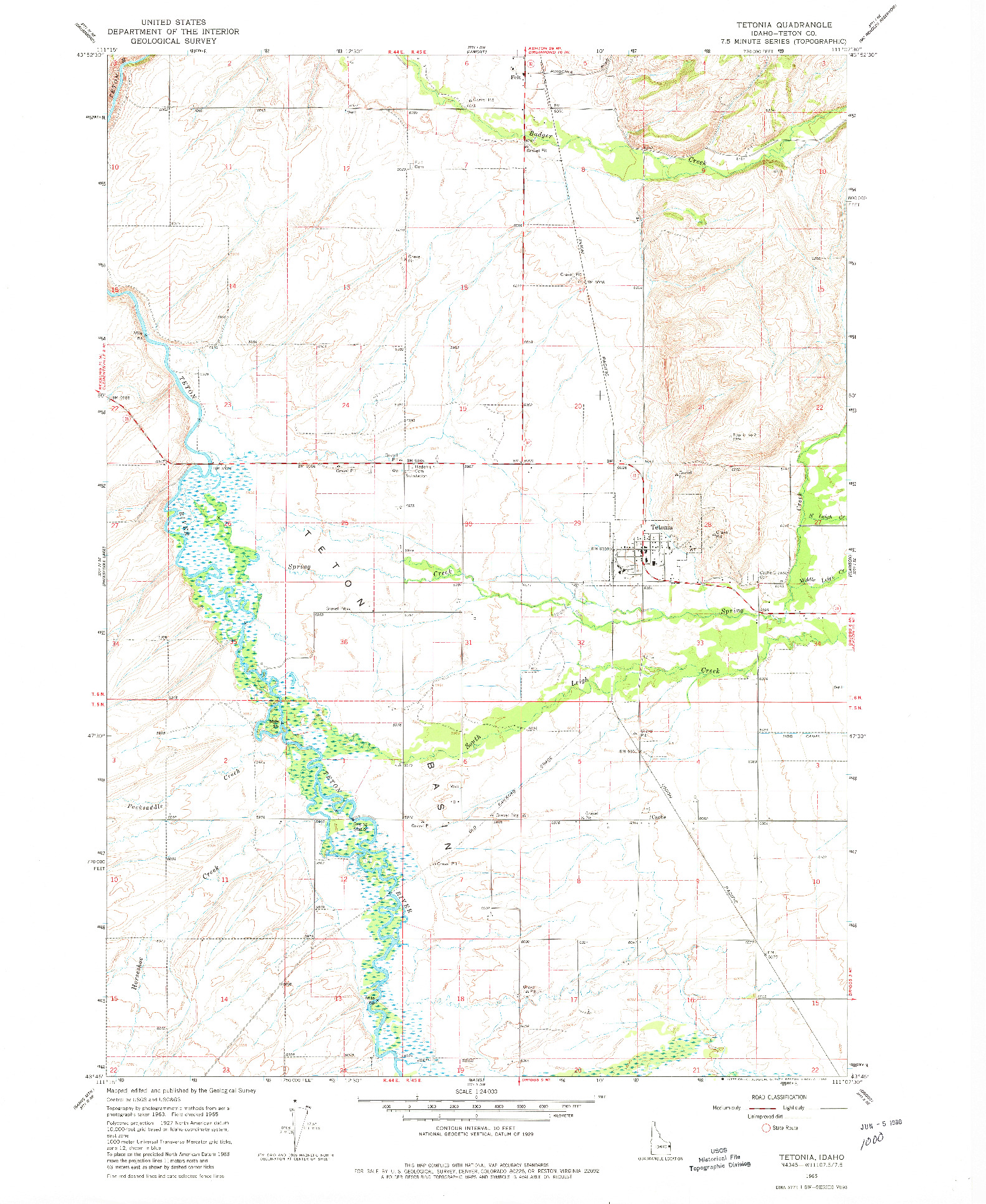 USGS 1:24000-SCALE QUADRANGLE FOR TETONIA, ID 1965