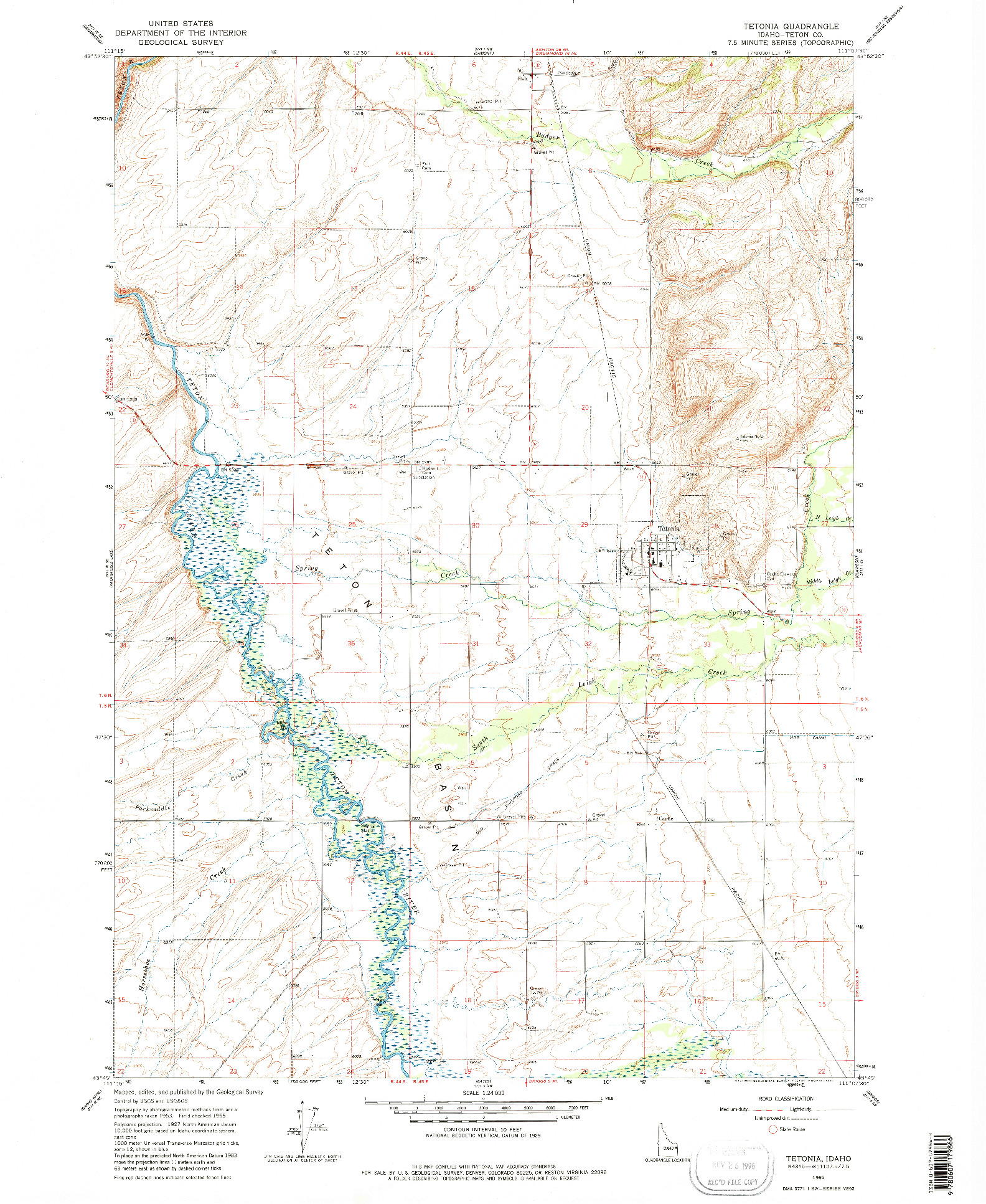 USGS 1:24000-SCALE QUADRANGLE FOR TETONIA, ID 1965
