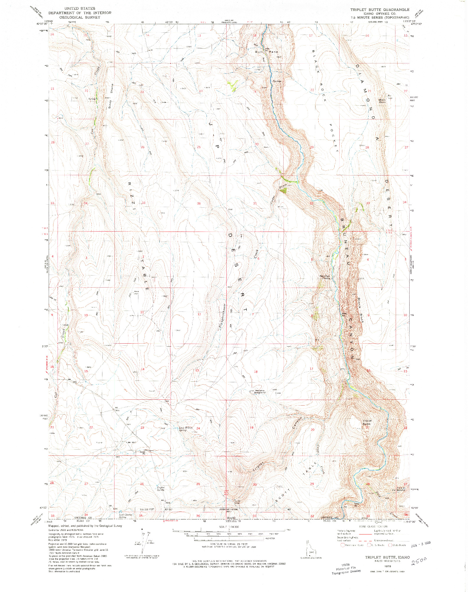 USGS 1:24000-SCALE QUADRANGLE FOR TRIPLET BUTTE, ID 1979