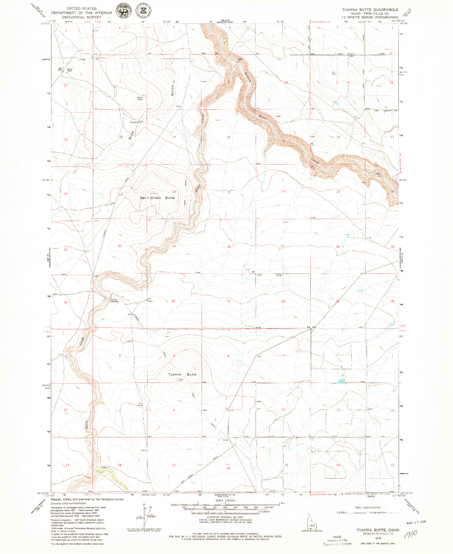 USGS 1:24000-SCALE QUADRANGLE FOR TUANNA BUTTE, ID 1979
