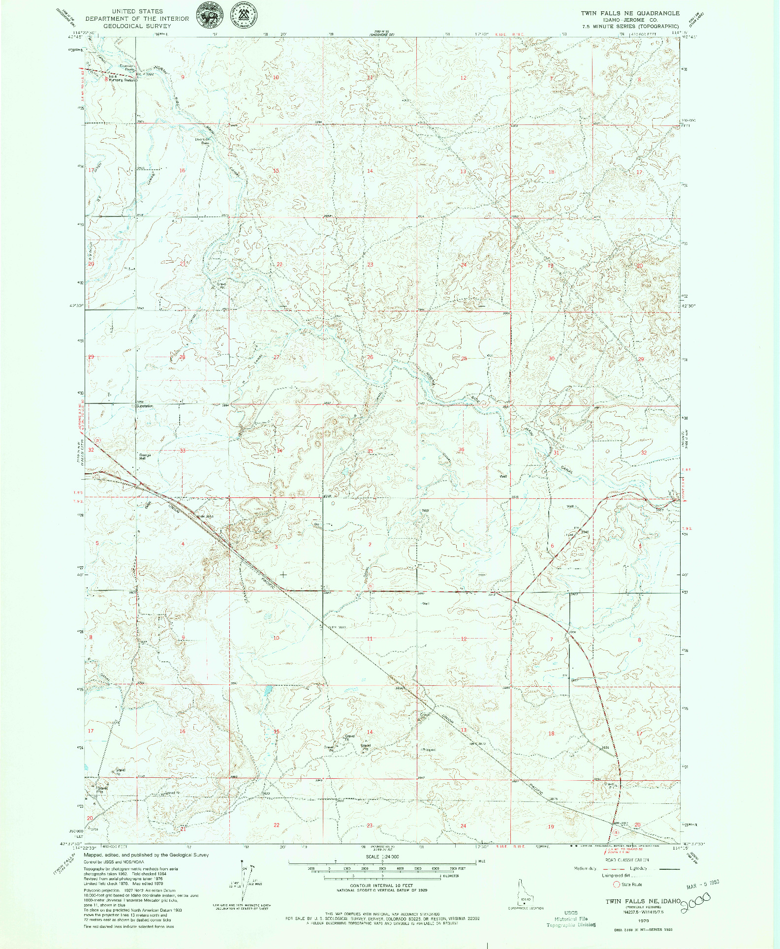 USGS 1:24000-SCALE QUADRANGLE FOR TWIN FALLS NE, ID 1979