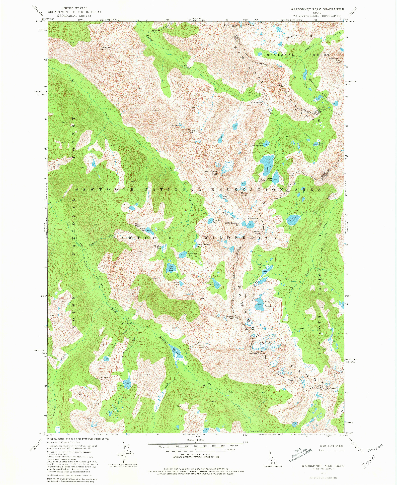 USGS 1:24000-SCALE QUADRANGLE FOR WARBONNET PEAK, ID 1972