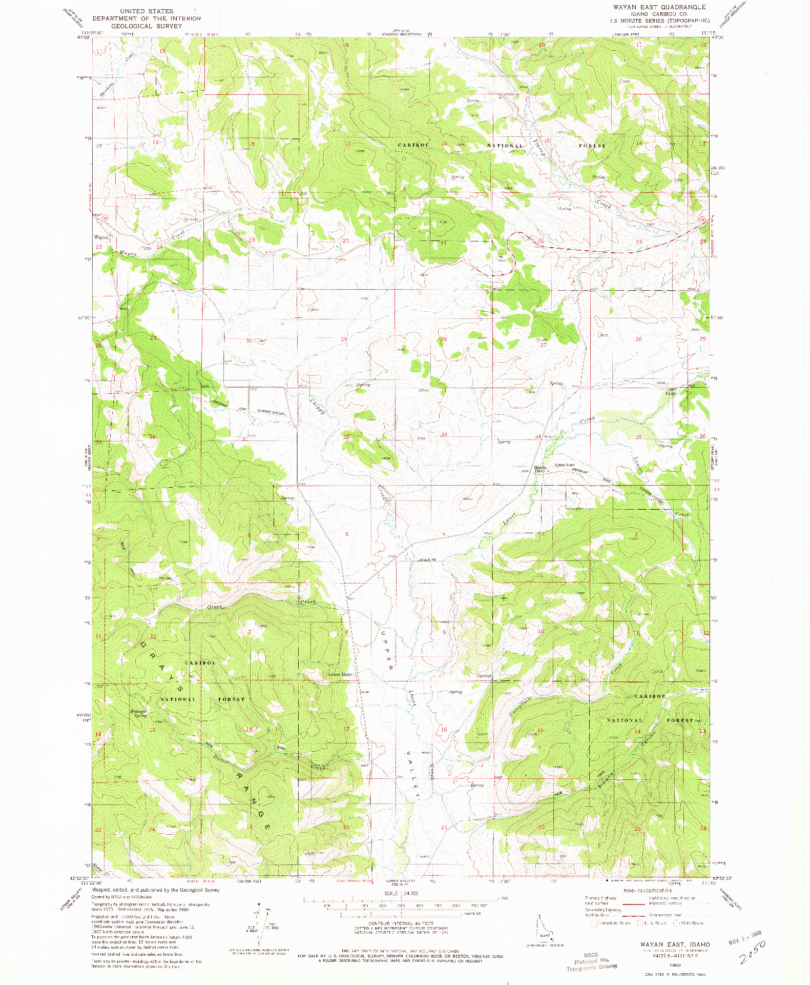 USGS 1:24000-SCALE QUADRANGLE FOR WAYAN EAST, ID 1980