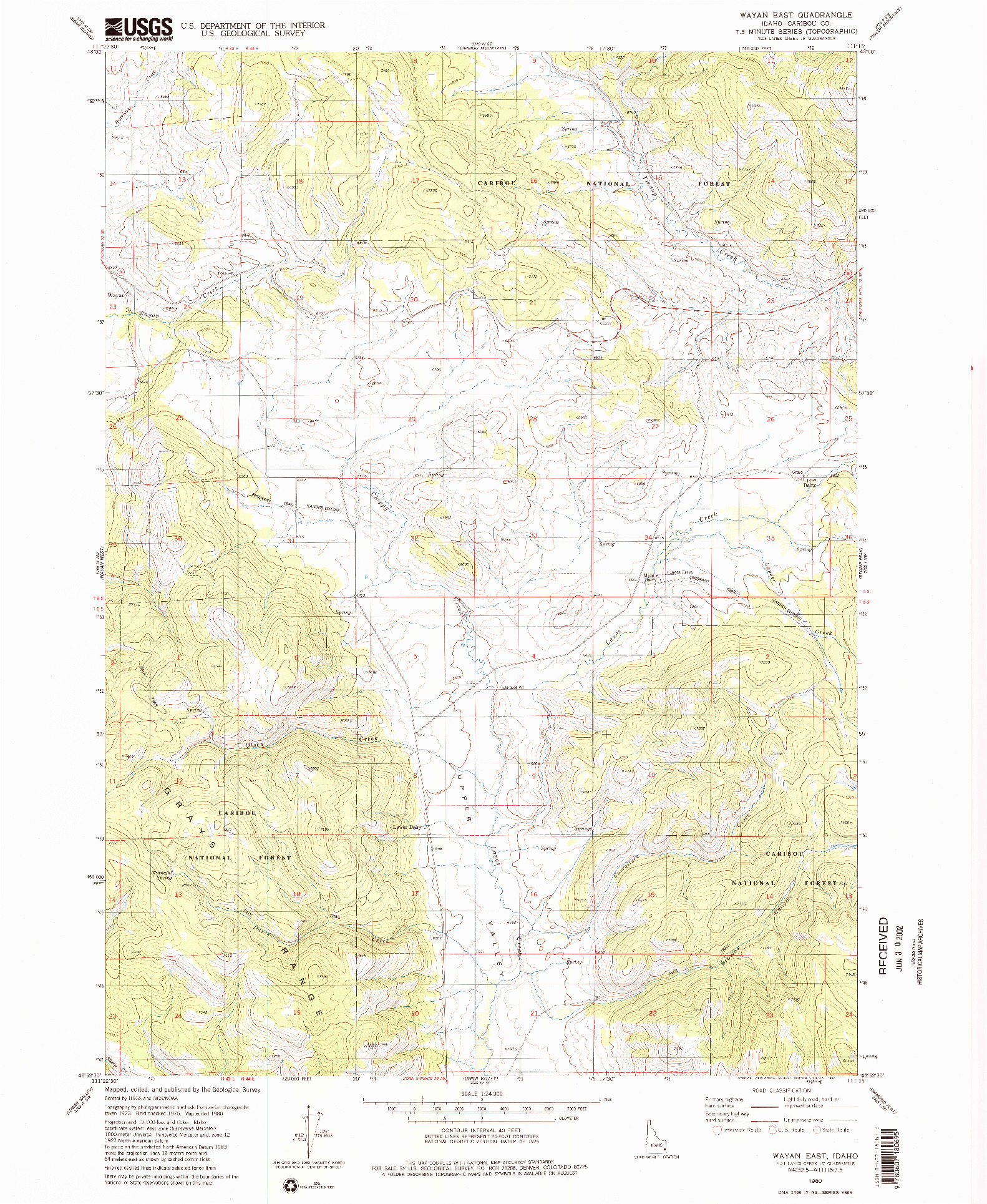 USGS 1:24000-SCALE QUADRANGLE FOR WAYAN EAST, ID 1980