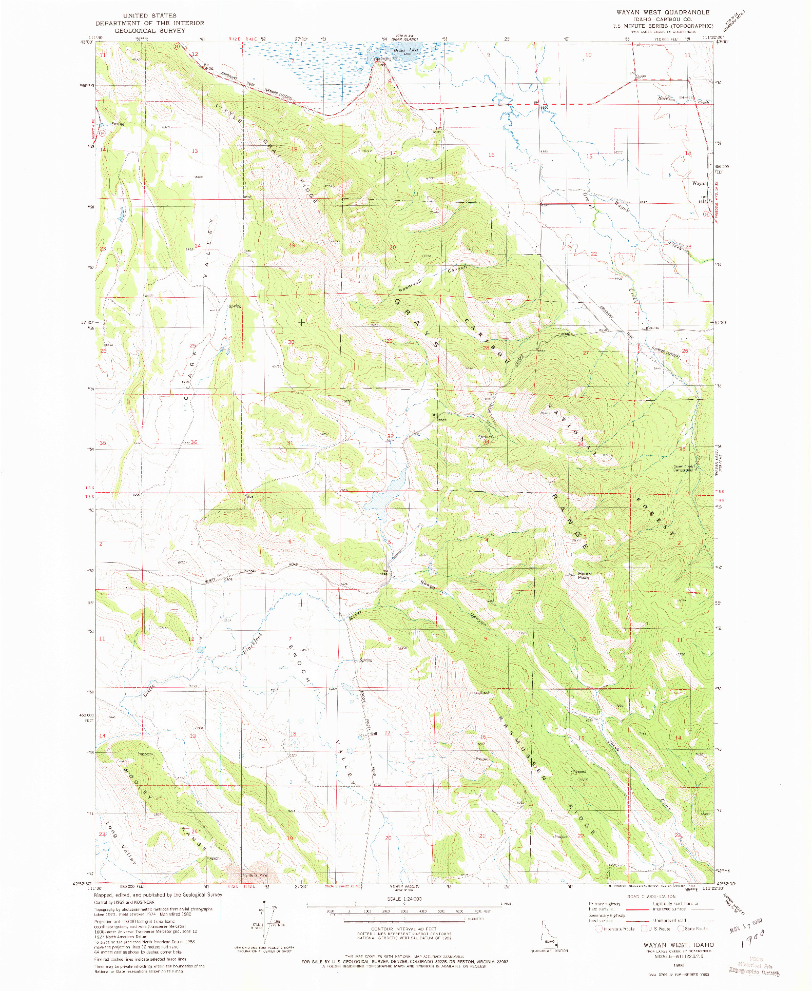 USGS 1:24000-SCALE QUADRANGLE FOR WAYAN WEST, ID 1980
