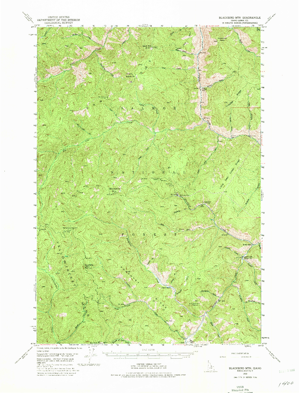 USGS 1:62500-SCALE QUADRANGLE FOR BLACKBIRD MTN, ID 1950