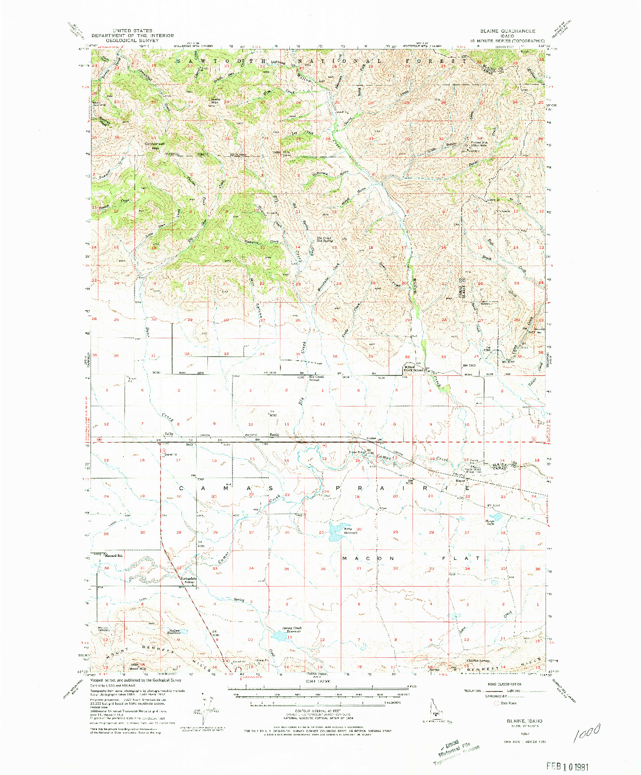 USGS 1:62500-SCALE QUADRANGLE FOR BLAINE, ID 1957